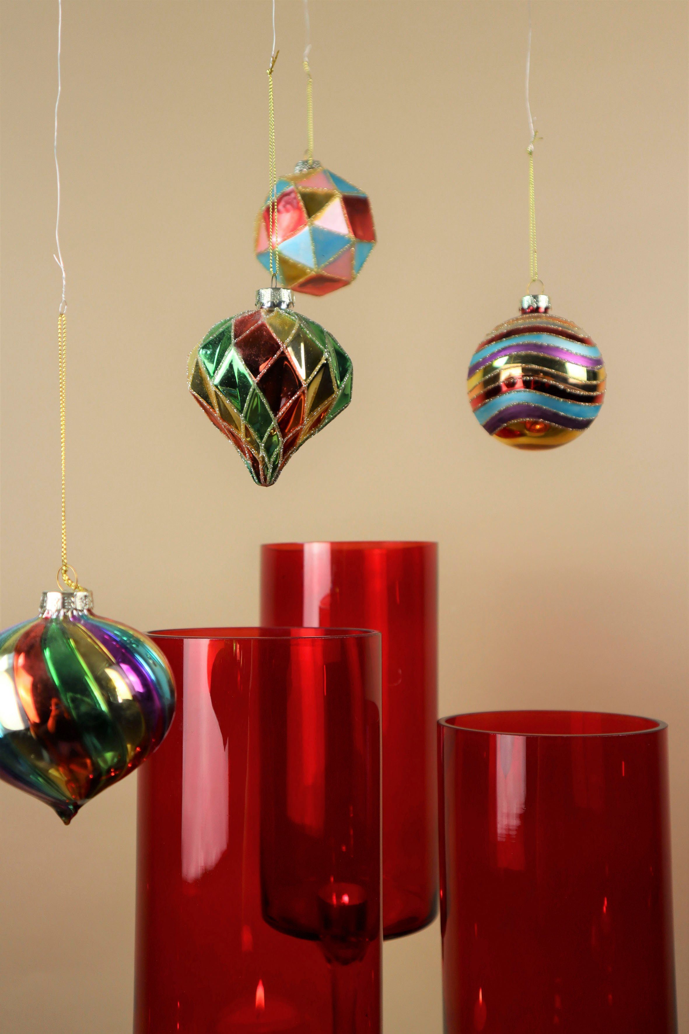 AM Design Weihnachtsbaumkugel Weihnachtsdeko, Christbaumschmuck, Christbaumkugeln aus Glas (12 St), handdekoriert und mundgeblasen