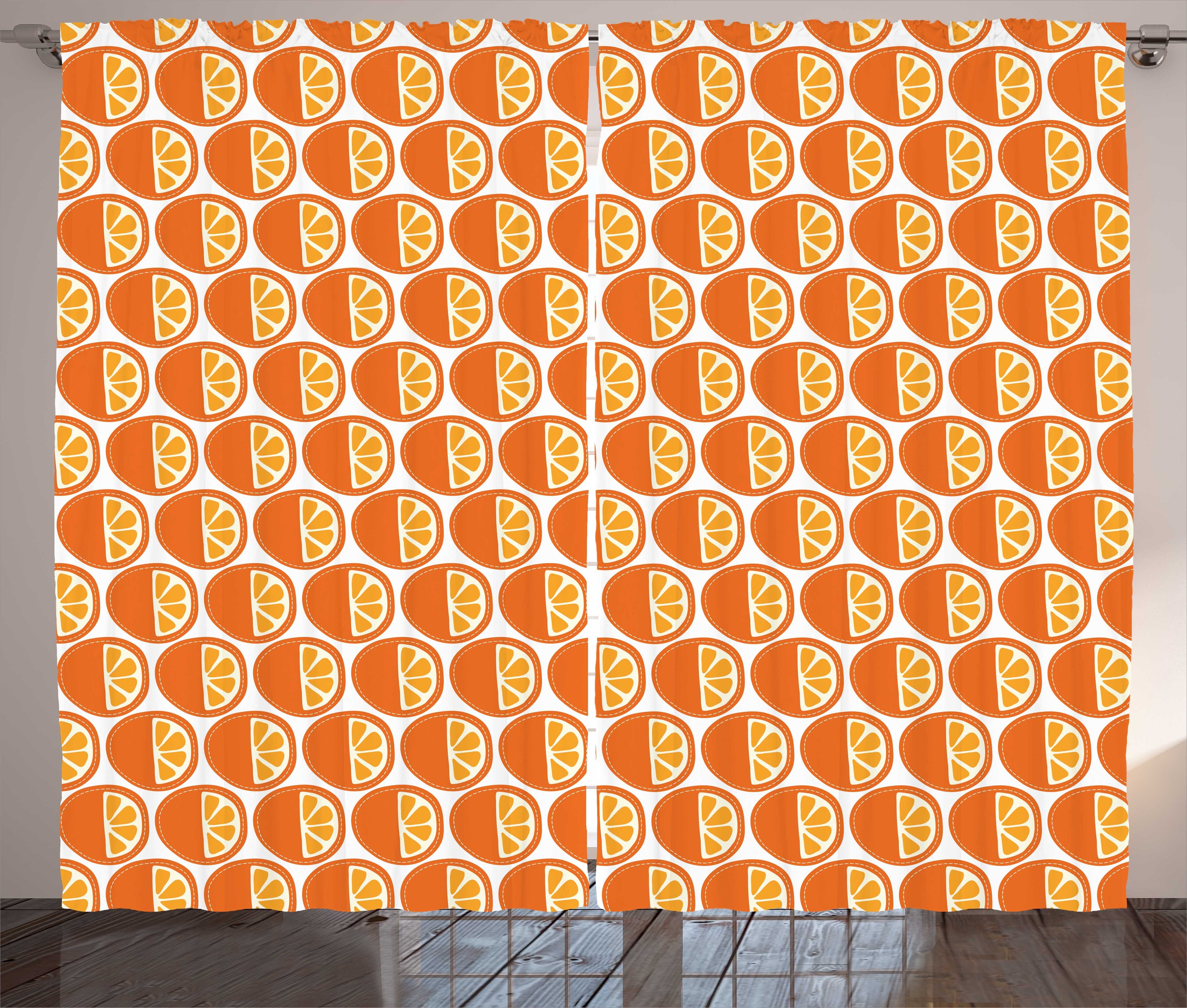 Haken, Schlaufen orange Vorhang Abakuhaus, Cartoon Muster-Kunst mit und Obst Gardine Kräuselband Schlafzimmer