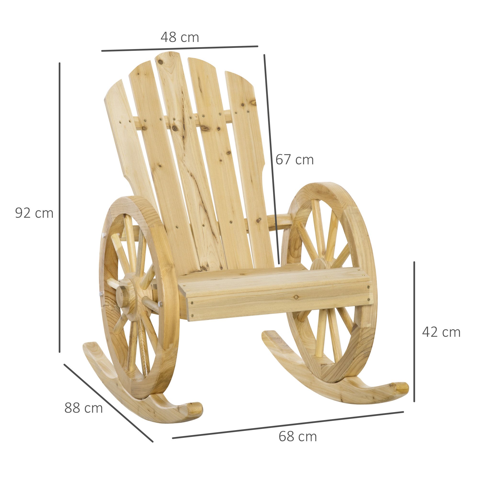 Outsunny Schaukelstuhl mit Rollen-Design (Schwingsessel, 1 St), für Garten, Balkon, Naturholz