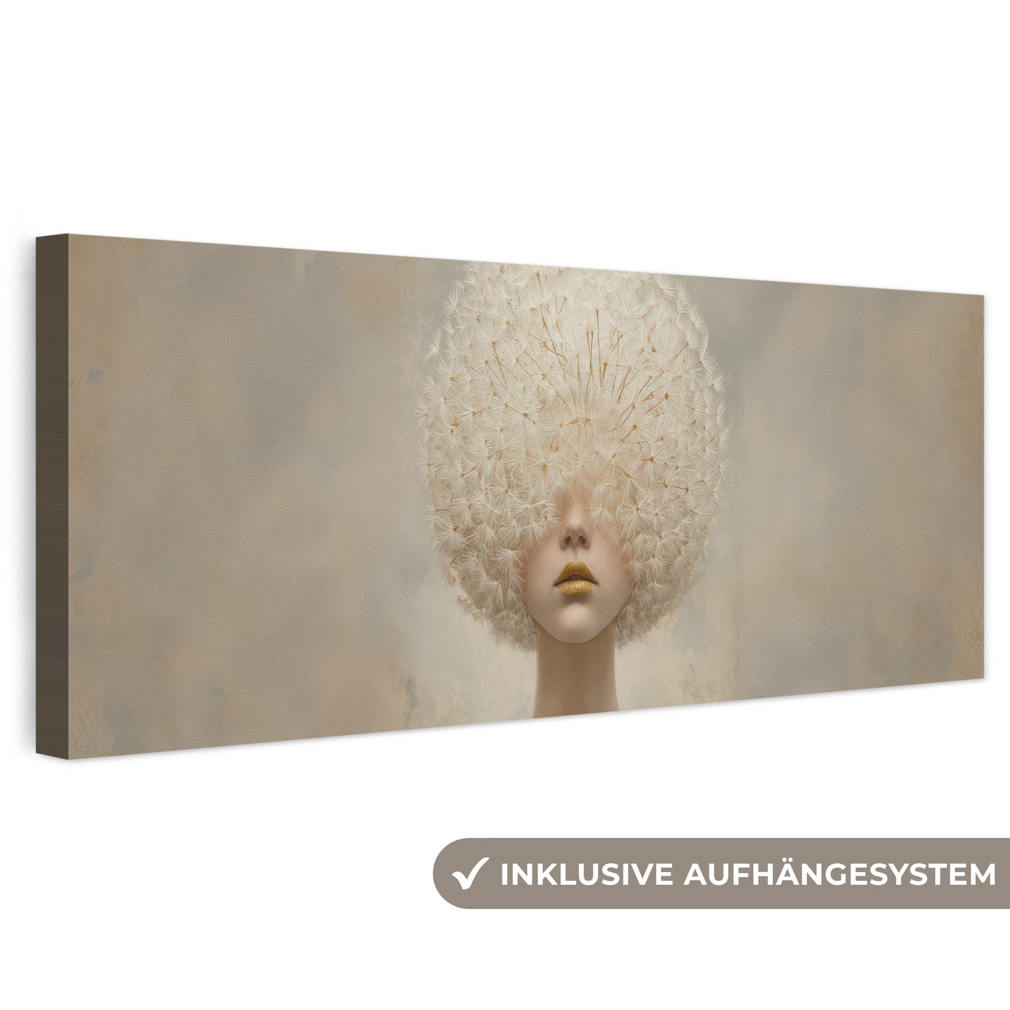 OneMillionCanvasses® Leinwandbild Panorama Dreamy - Beige - Löwenzahnsamen, Fotodruck (1 St), Wandbild, Deko Schlafzimmer Wohnzimmer Flur 60x20 cm