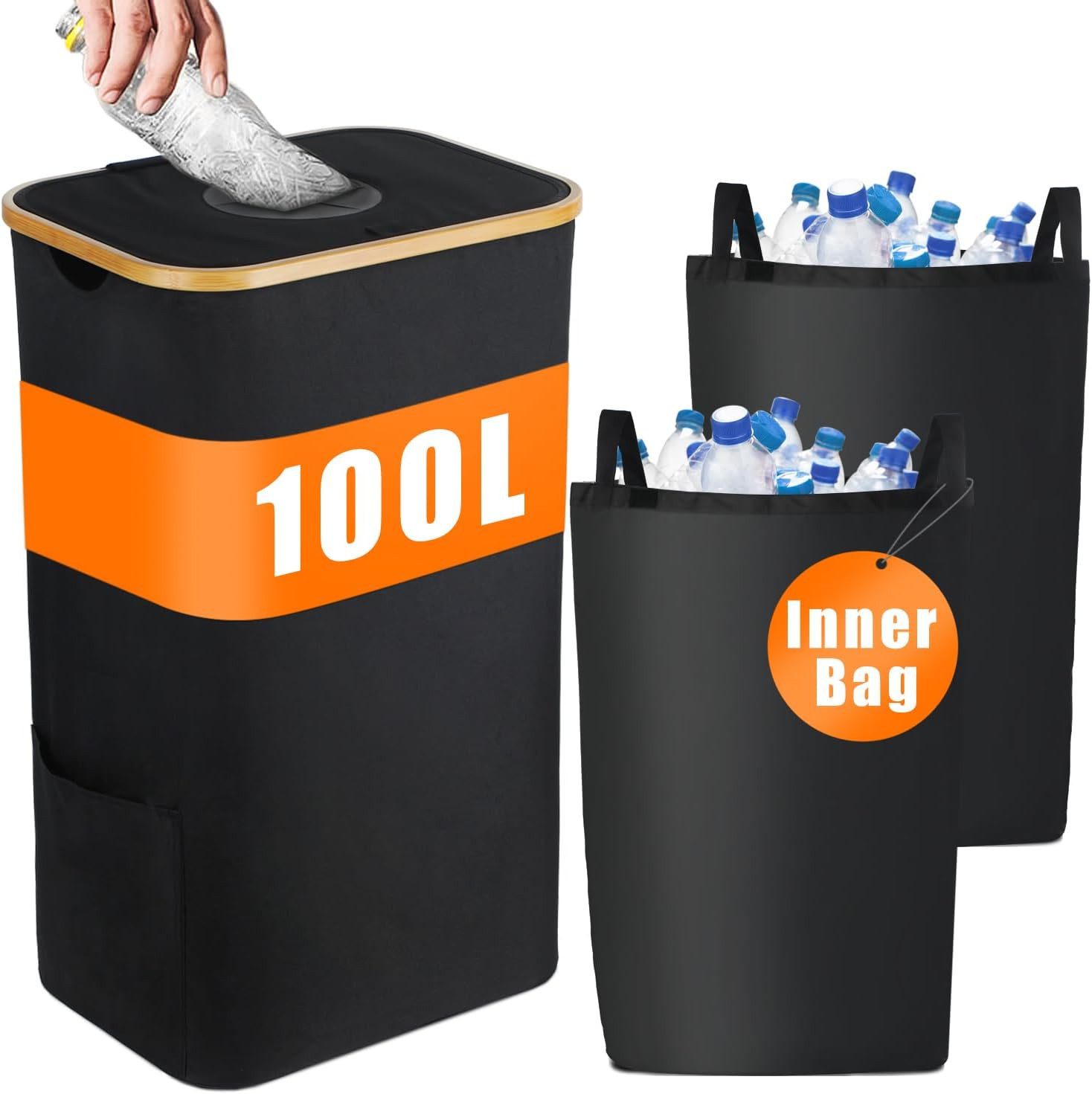 Athlix Flaschensammler 100L Pfandflaschen Sammelbehälter mit Deckel, für Leergut und Altglas, Deckel mit Einwurfsöffnung, Platzsparend und kompakt