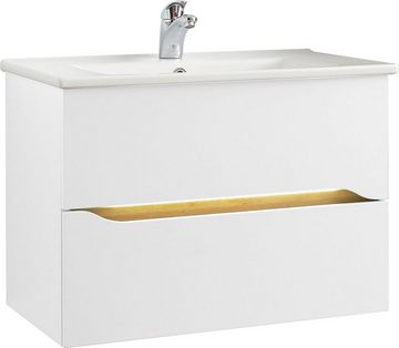 Saphir Badmöbel-Set Quickset 4-teilig, Keramik-Waschtisch und LED-Spiegelschrank, (6-St), Midischrank, Unterschrank, inkl. Türdämpfer, 6 Türen, 2 Schubladen