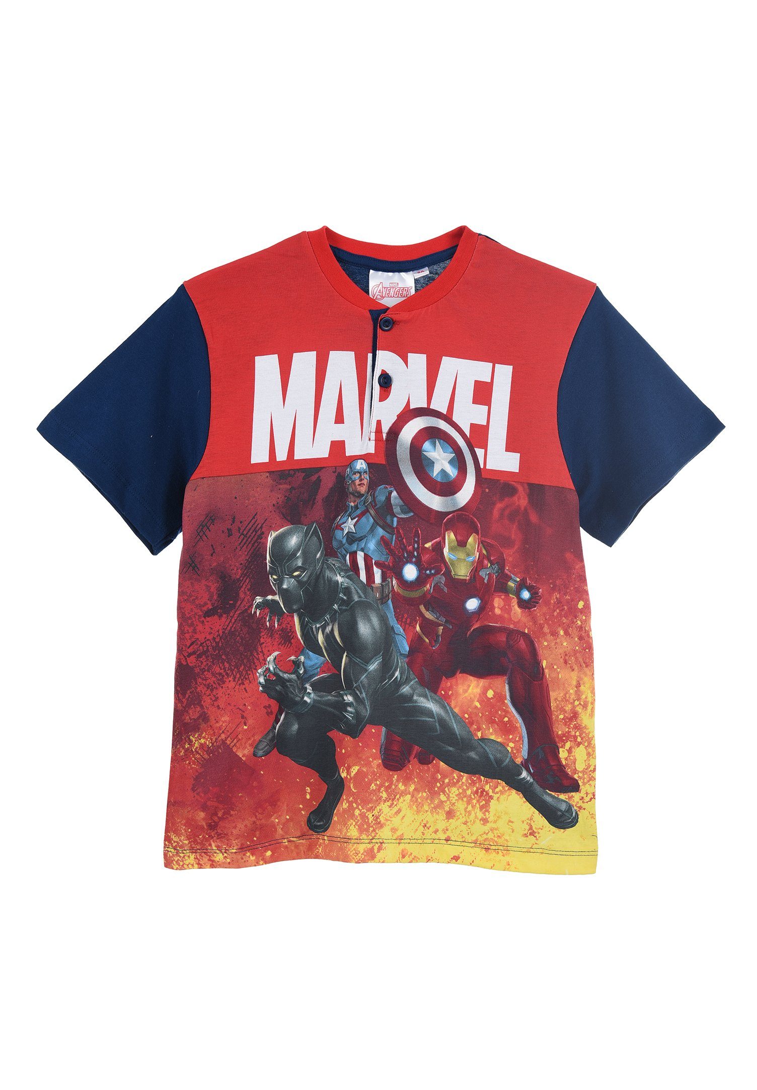 The AVENGERS Shorty Captain America Black Jungen Ironman (2 Blau tlg) Schlaf-Set Pyjama Kinder Panther