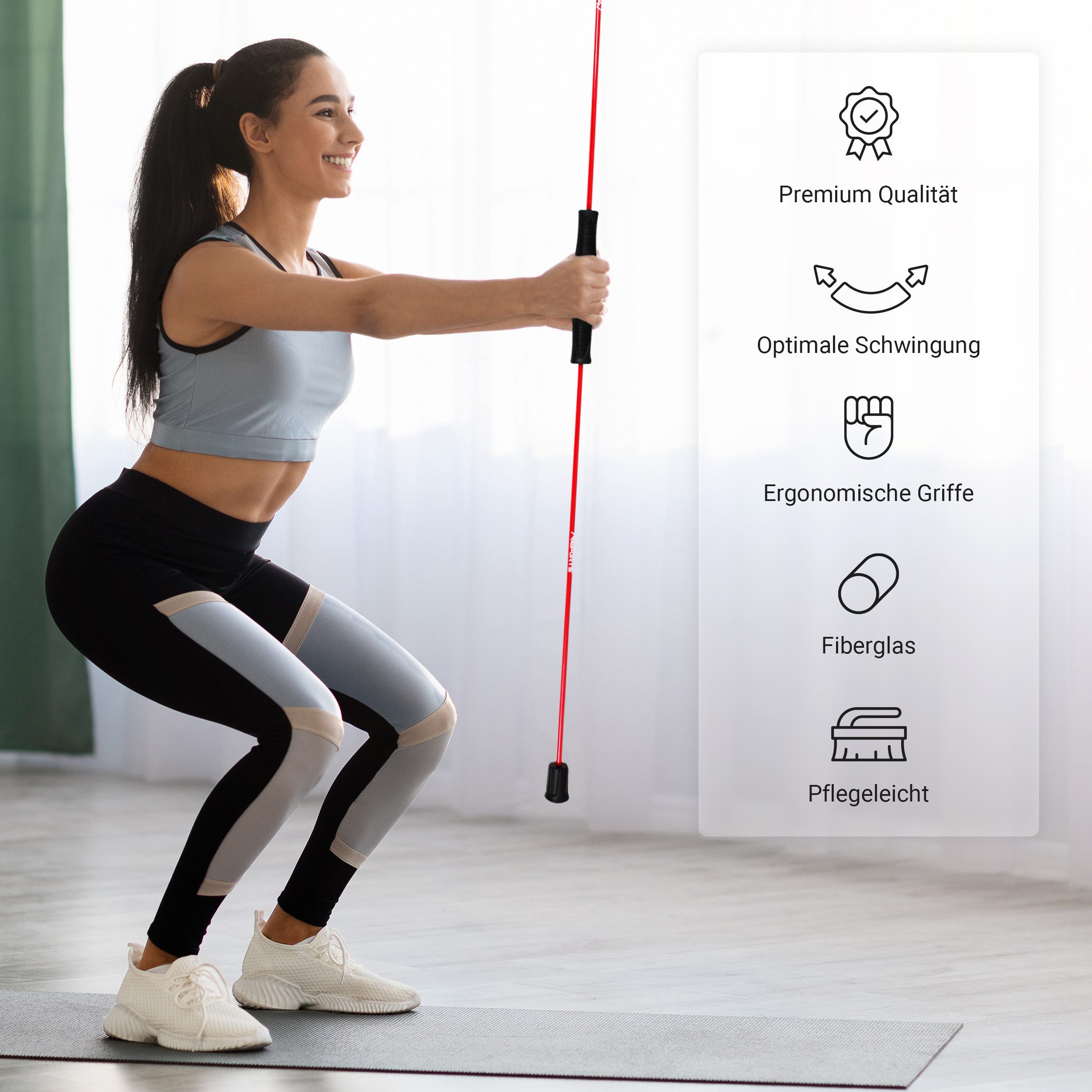 MSports® Swingstick Schwingstab 160 cm – Swingstick aus Fiberglas für Ganzkörpertraining