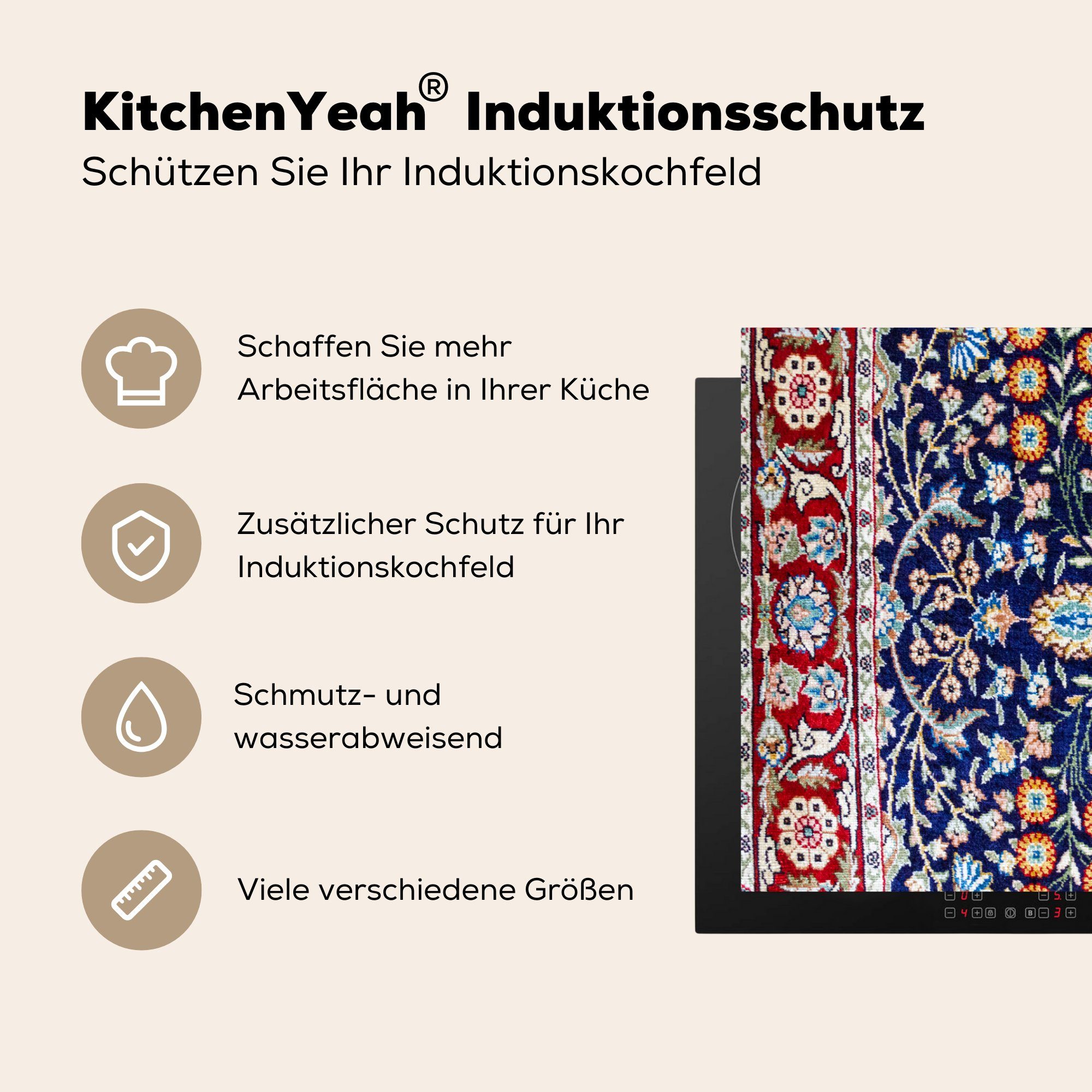 81x52 - Vinyl, Blau, MuchoWow Herdblende-/Abdeckplatte Muster tlg), cm, Schutz für Perserteppich küche, die - Induktionskochfeld Teppich - (1 Ceranfeldabdeckung
