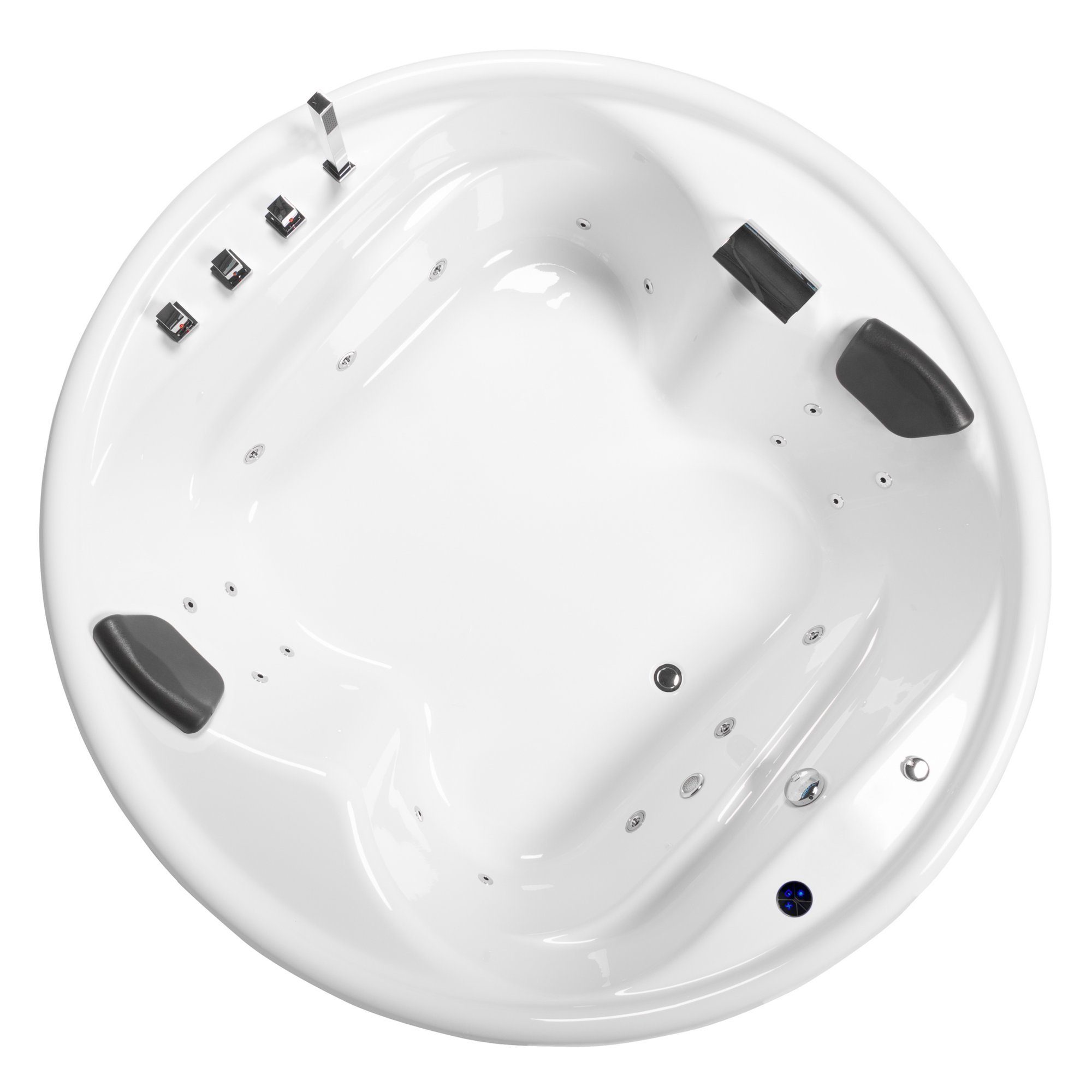 Basera® Whirlpool-Badewanne BASIC Indoor Podest-Whirlpool Badewanne XXL Gomera Rund 182 x 182 cm, (Komplett-Set), mit 18 Massagedüsen, Wasserfall, LED