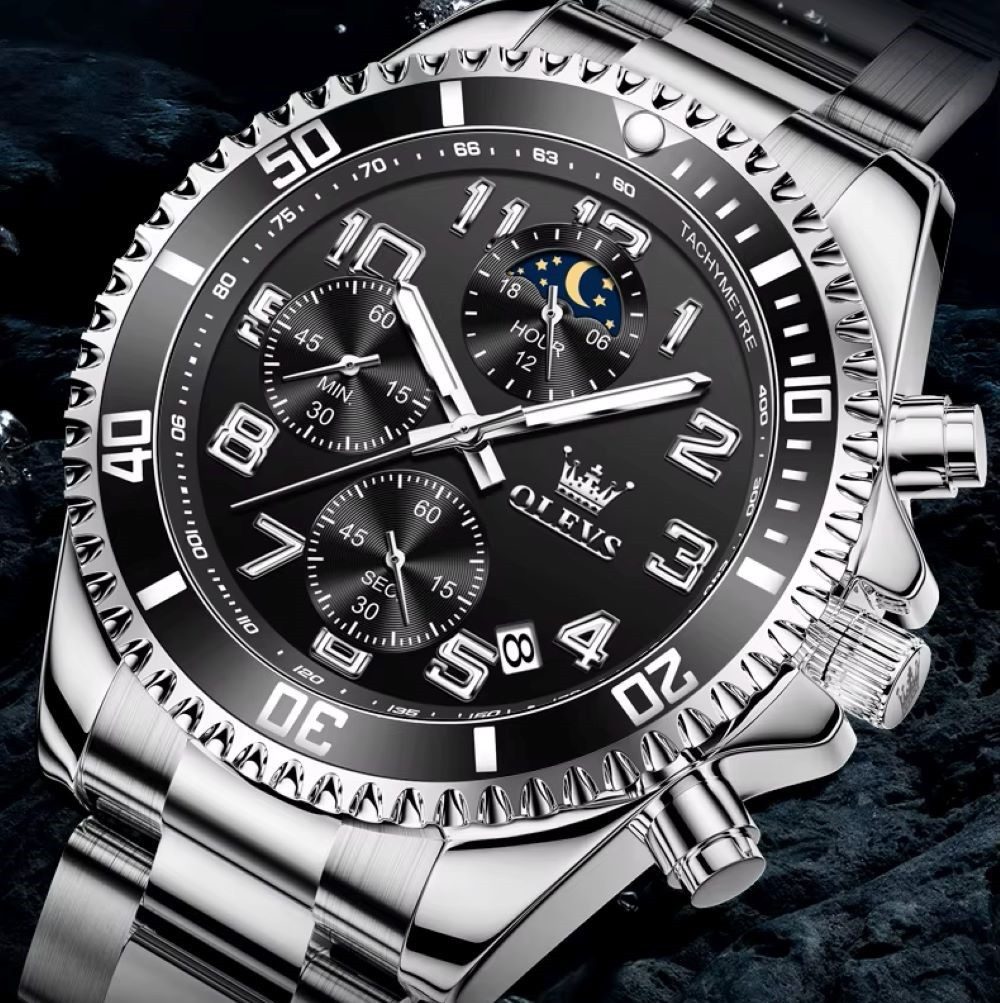 OLEVS Quarzuhr Herren Chronograph Uhr mit Tag Nacht Anzeige Edelstahl Armband