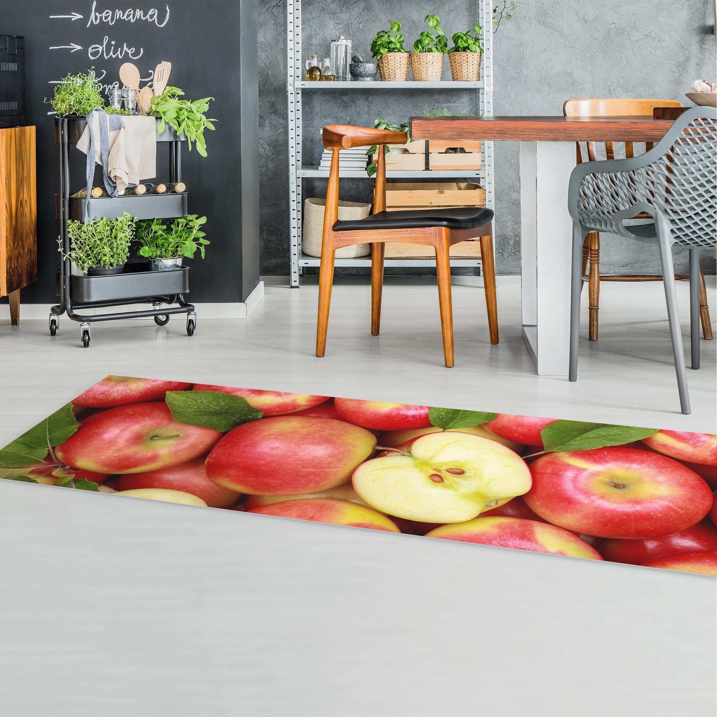 Bilderdepot24 Teppich Teppich Vinyl Küchenmatte Küche Apfel lang modern funktional, Läufer - rot glatt, nass wischbar (Spritzer, Tierhaar) Saugroboter & Bodenheizung geeignet