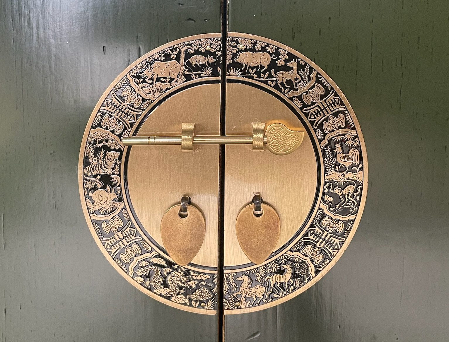 OPIUM OUTLET Kommode Vintage Schrank Sideboard grün asiatisch chinesisch orientalisch (B x T x H: 117 x 40 x 85 cm, Anrichte Buffet grün), Asia Möbel Hochzeitsschrank komplett montiert