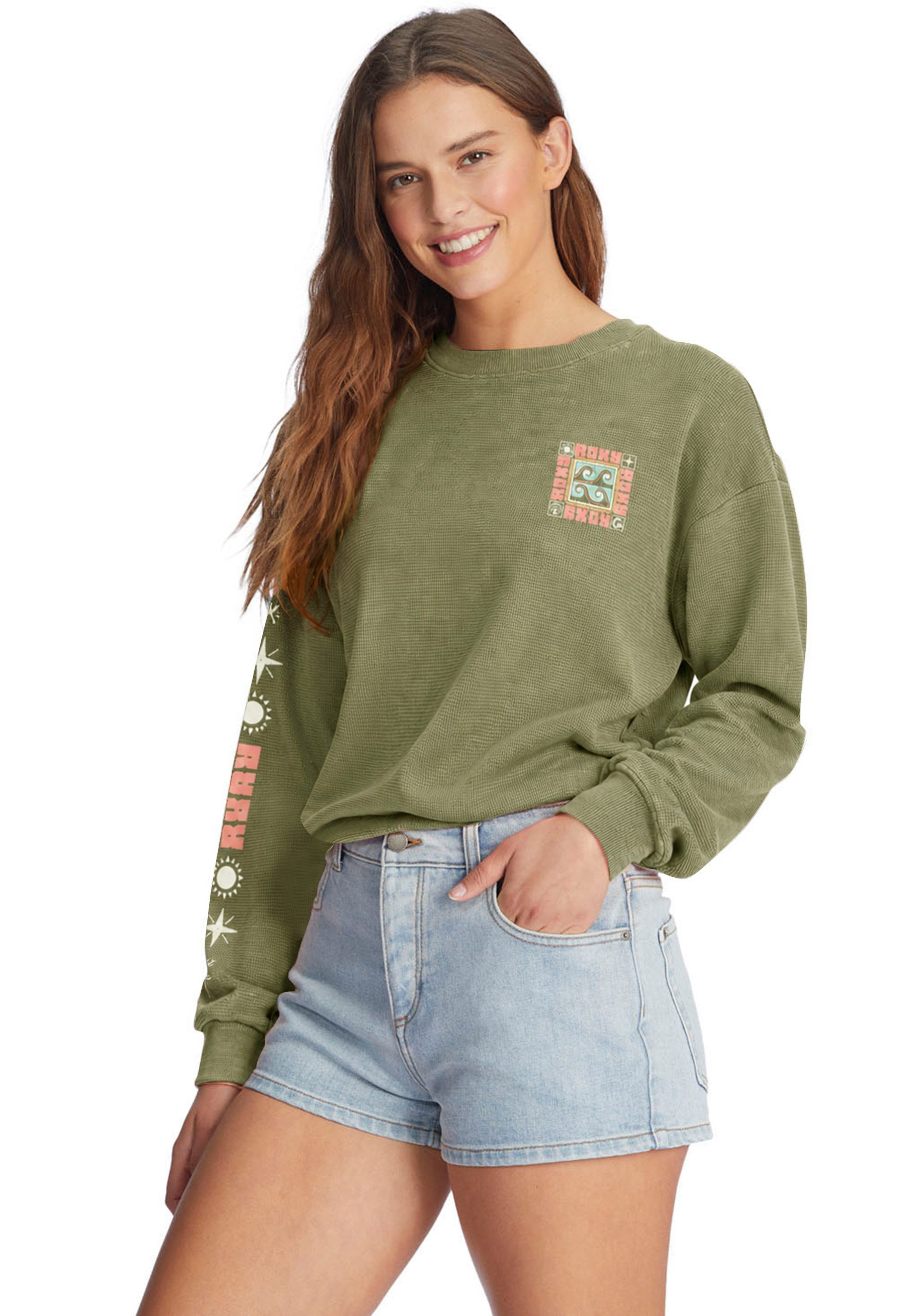 Roxy Sweatshirt EAST SIDE MIDWEIGHT LS Langarm-Design, mit Rundhalsausschnitt, aus angerauter Sweatware
