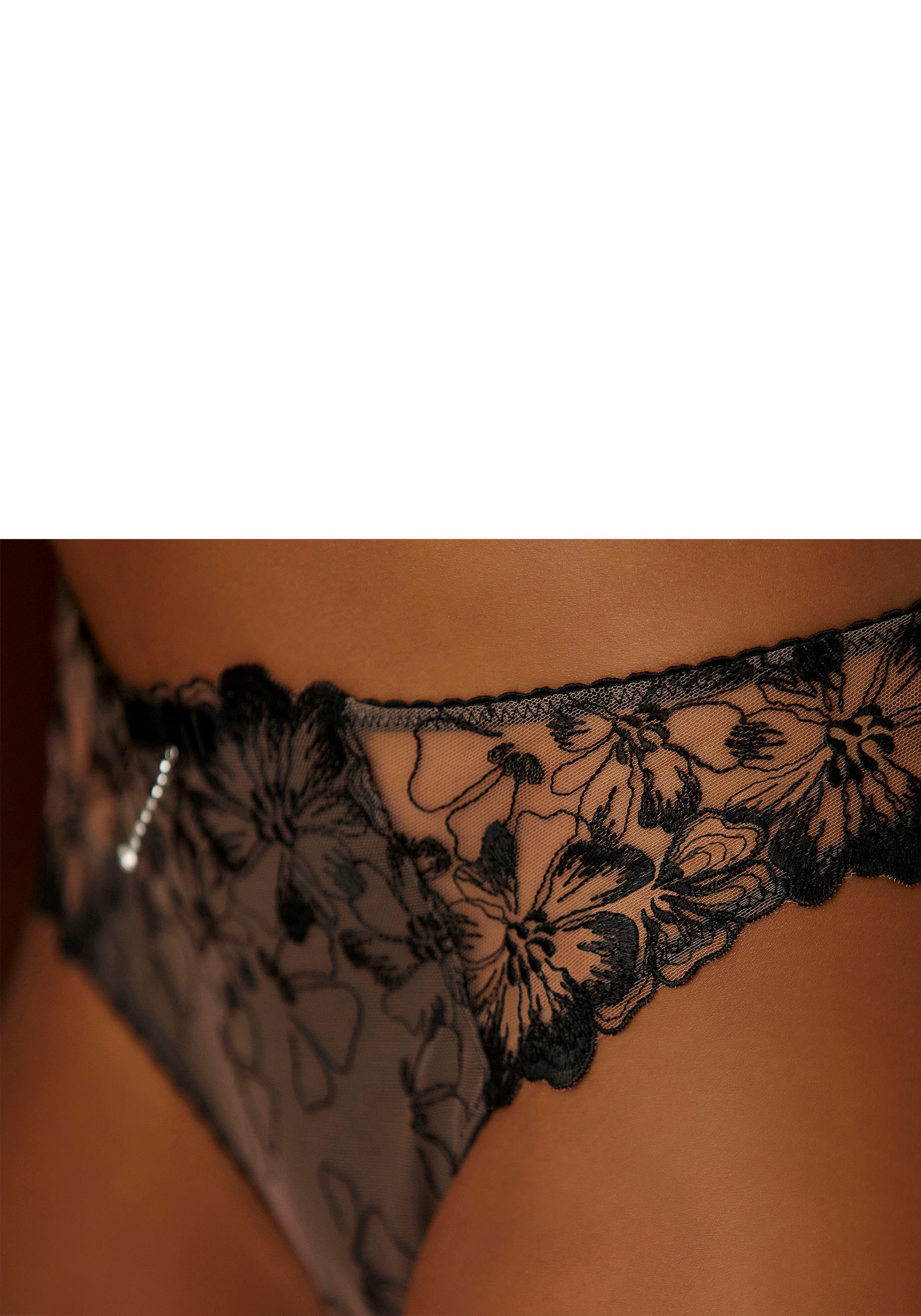 Tanga einzigartigem JETTE in Blumen-Design schwarz-caramel