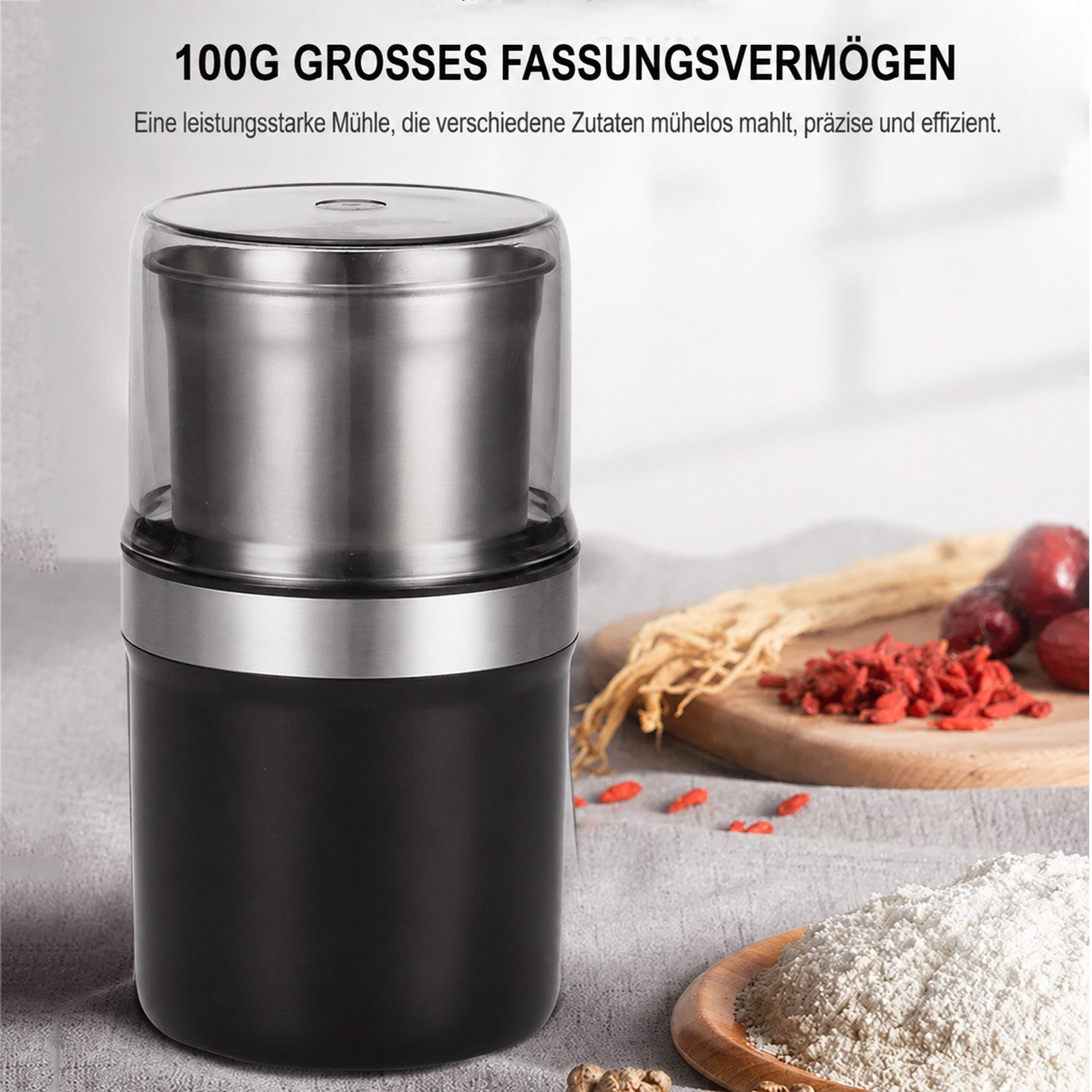 MOPUEA Kaffeemühle Kaffeemühle Elektrisch, Gewürzmühle mit Edelstahlklingen 200W, Leistungsstark, kompakt, vielseitig, langlebig, sicher