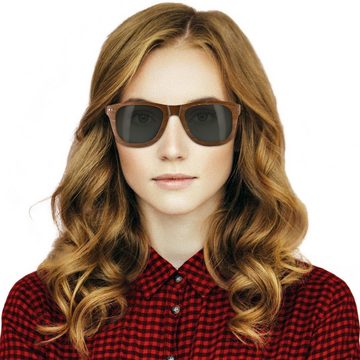 Navaris Sonnenbrille UV400 Damen Herren Holz Brille unisex - polarisierte Holzbrille aus Skateboard Holz - Holzoptik