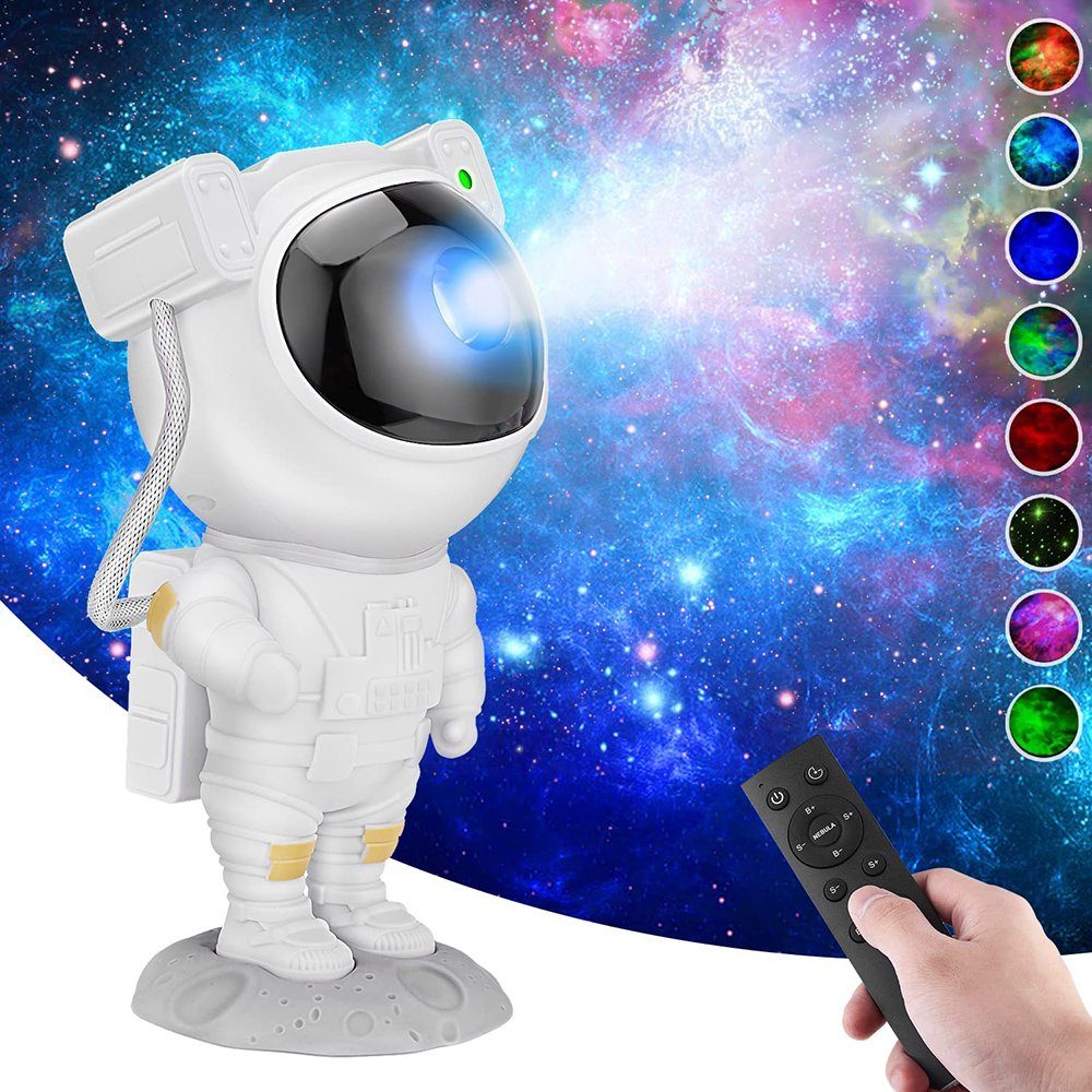 MUPOO LED-Sternenhimmel LED Nachttischlampe Sternenhimmel Projektionslampe Galaxy Projector, Fernbedienung&Timer, 360° verstellbar, LED Nachtlicht Astronaut Projektor eine Hand erhoben