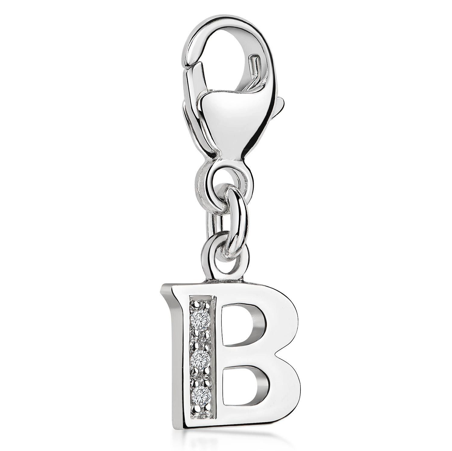 Charm Buchstabe Silber Anhänger Buchstabe " B " Alphabet Zirkonia C52