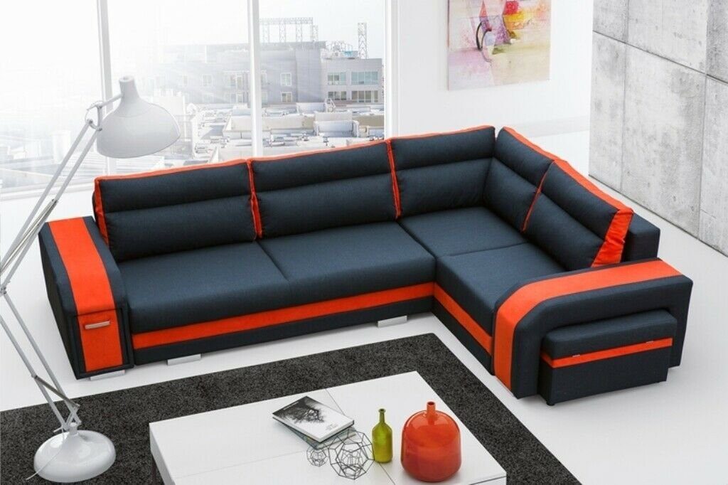 JVmoebel Ecksofa, Ecksofa Wohnzimmer Schlaf Sofa Couchen Couch Garnitur L Form Schwarz/Orange