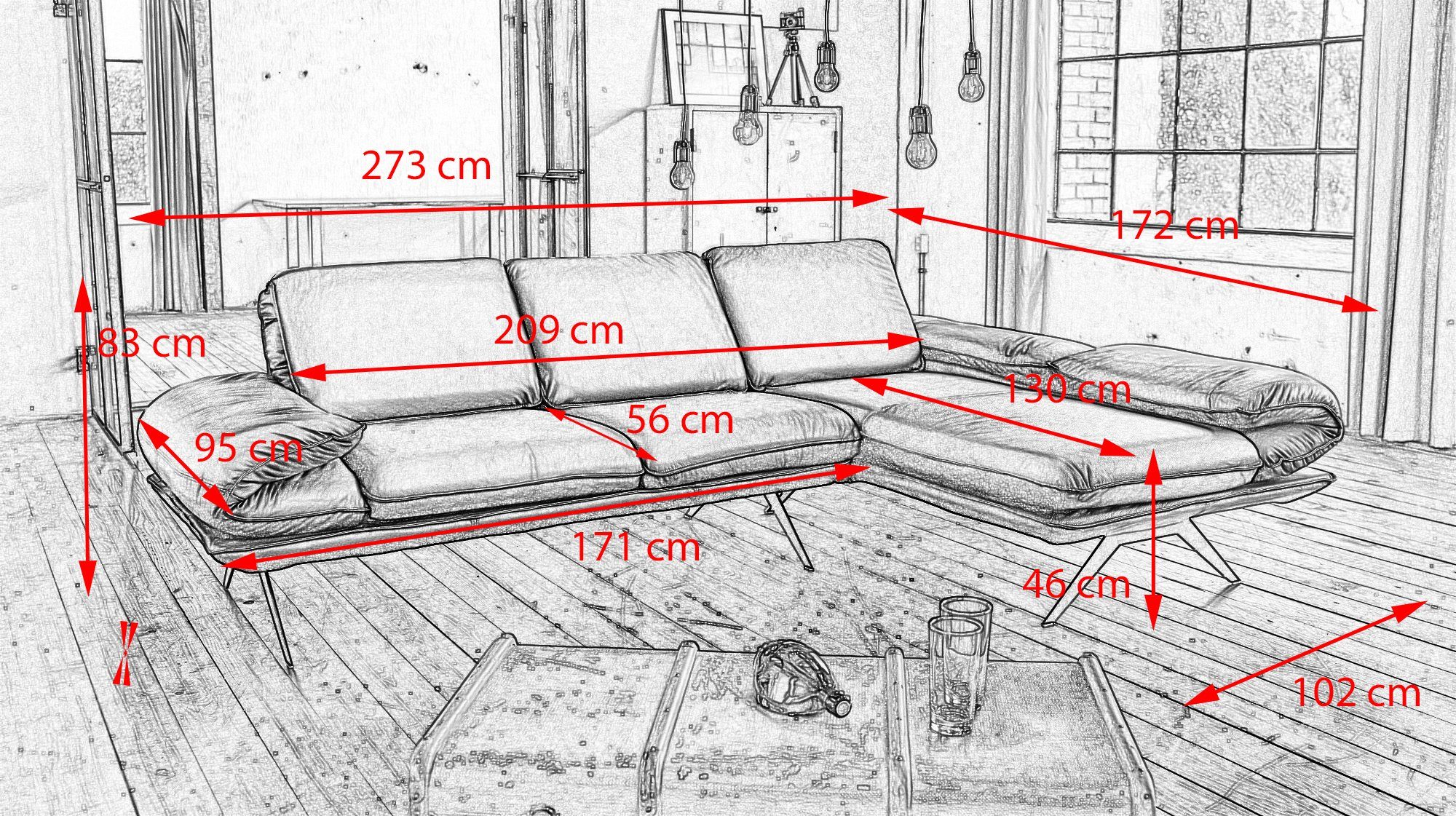 links KAWOLA rechts od. Recamiere beige JACK, Leder Sofa Ecksofa