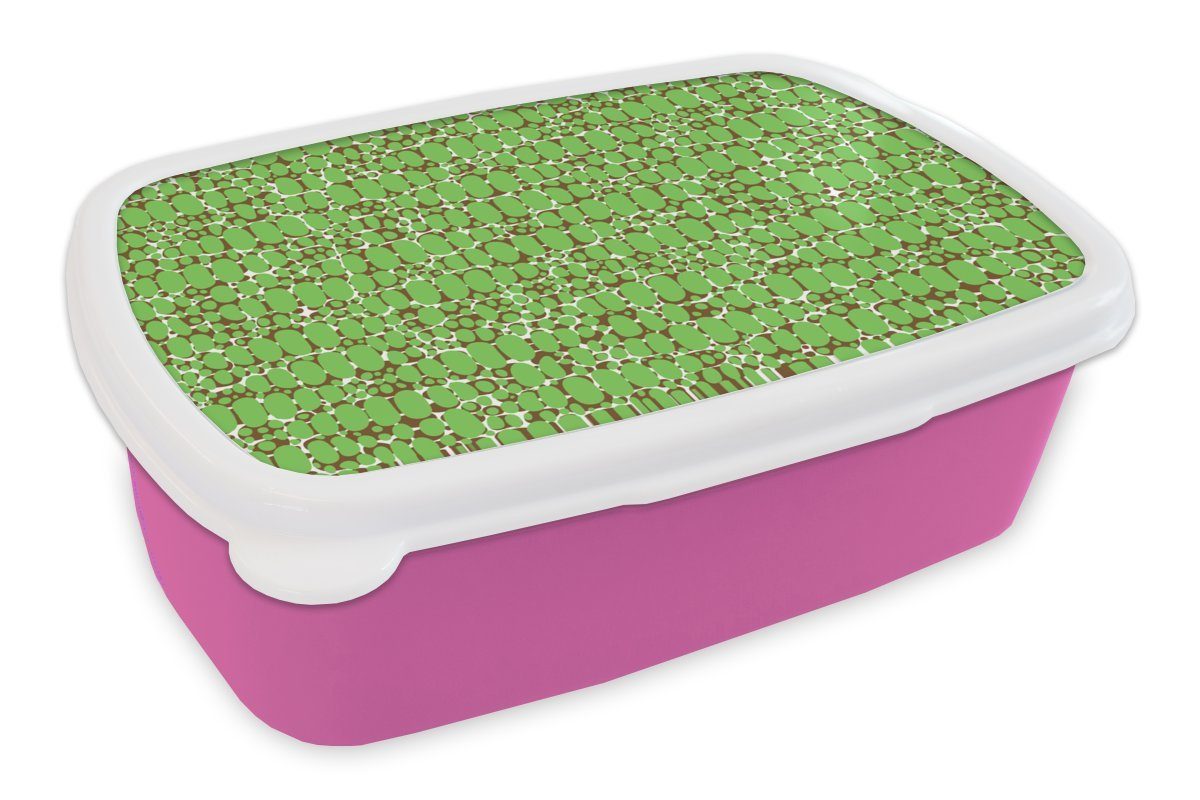 MuchoWow Lunchbox Krokodil - Textur - Muster - Grün, Kunststoff, (2-tlg), Brotbox für Erwachsene, Brotdose Kinder, Snackbox, Mädchen, Kunststoff rosa