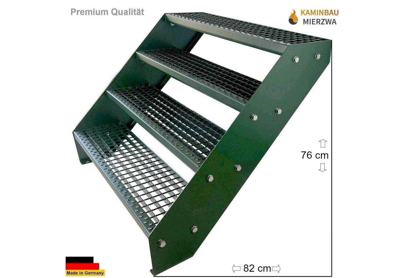 Thumbnail - Kaminbau Mierzwa Außentreppe Premium Treppe Komplett Grün Höhe Verstellbar, für Geschosshöhen bis 76 cm, Stufen Gitterro...
