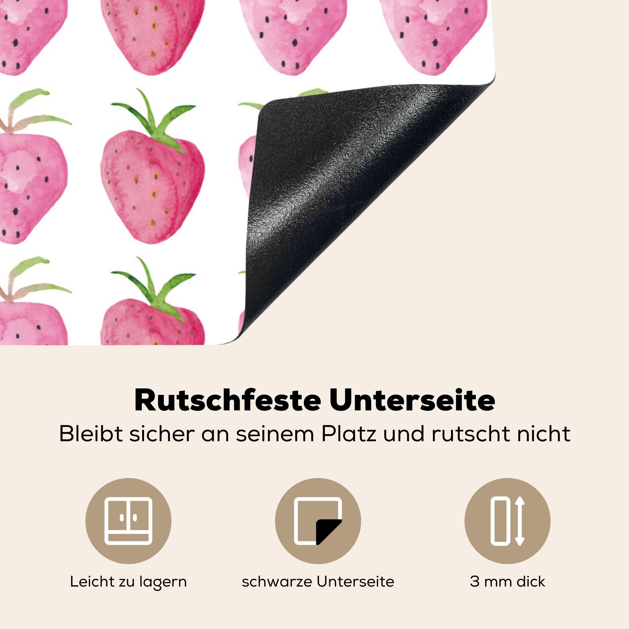MuchoWow Herdblende-/Abdeckplatte Erdbeere - Schutz Aquarell küche, - Design, 81x52 Ceranfeldabdeckung Vinyl, (1 tlg), die für Induktionskochfeld cm