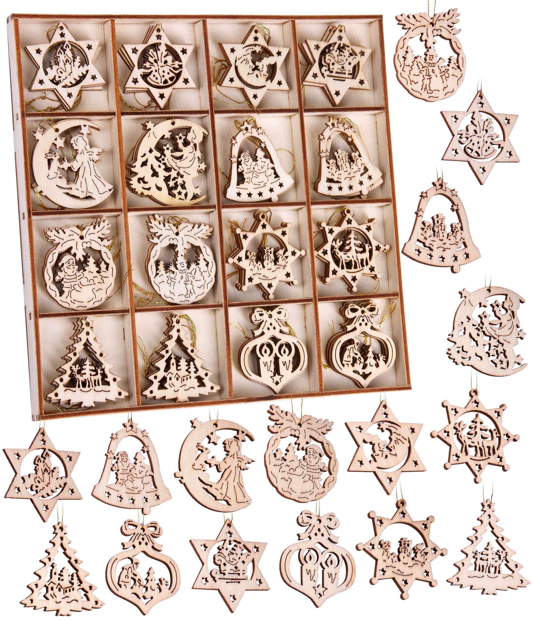 BRUBAKER Christbaumschmuck Weihnachtsbaumschmuck Set (48-tlg), Christbaumanhänger aus Holz - Weihnachtsanhänger zum Basteln Bemalen