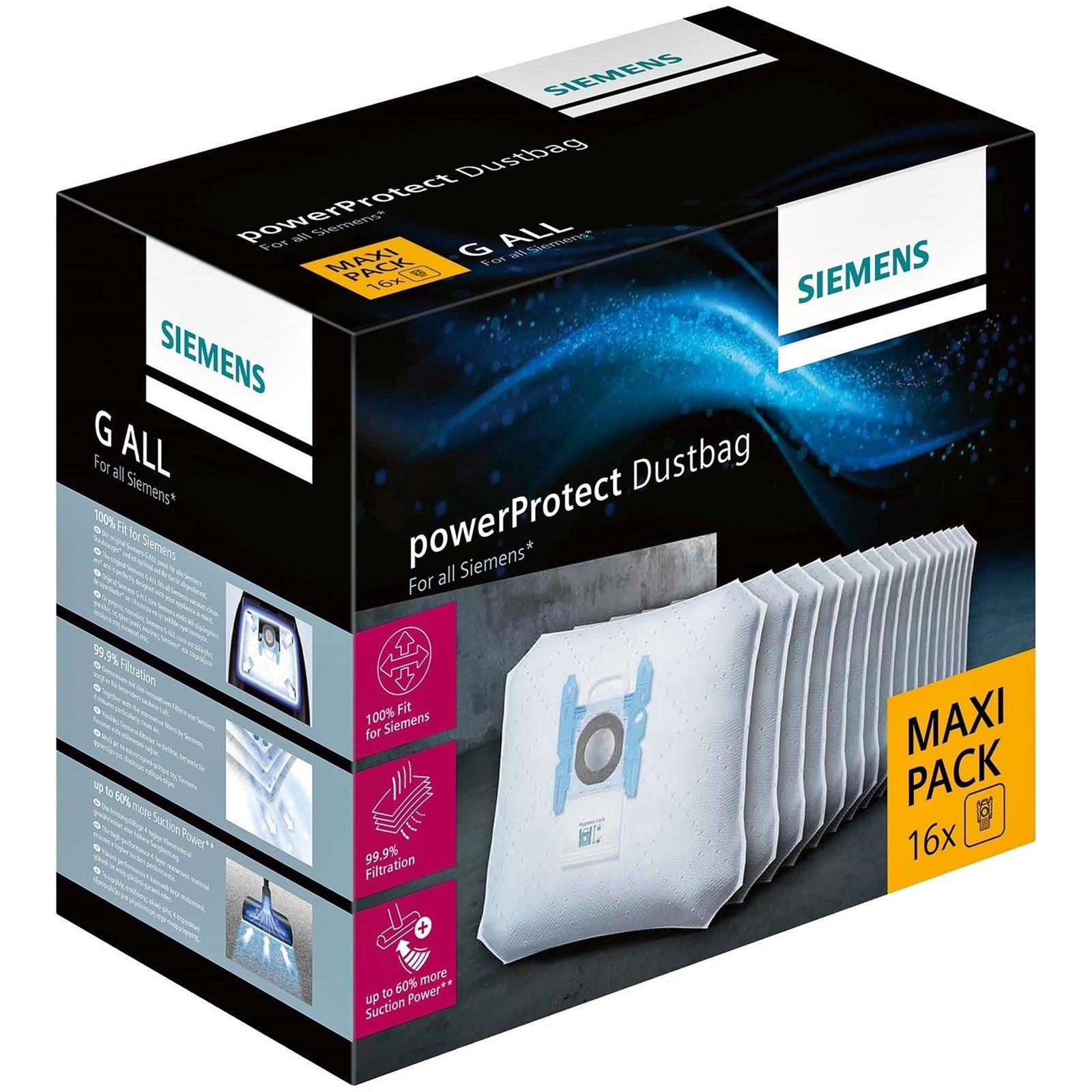 SIEMENS Staubsaugerbeutel VZ16GALL powerProtect G ALL, passend für Passend für alle aktuellen Baureihen bis zu Energieeffizienzklasse A (außer VS08..., VS01)