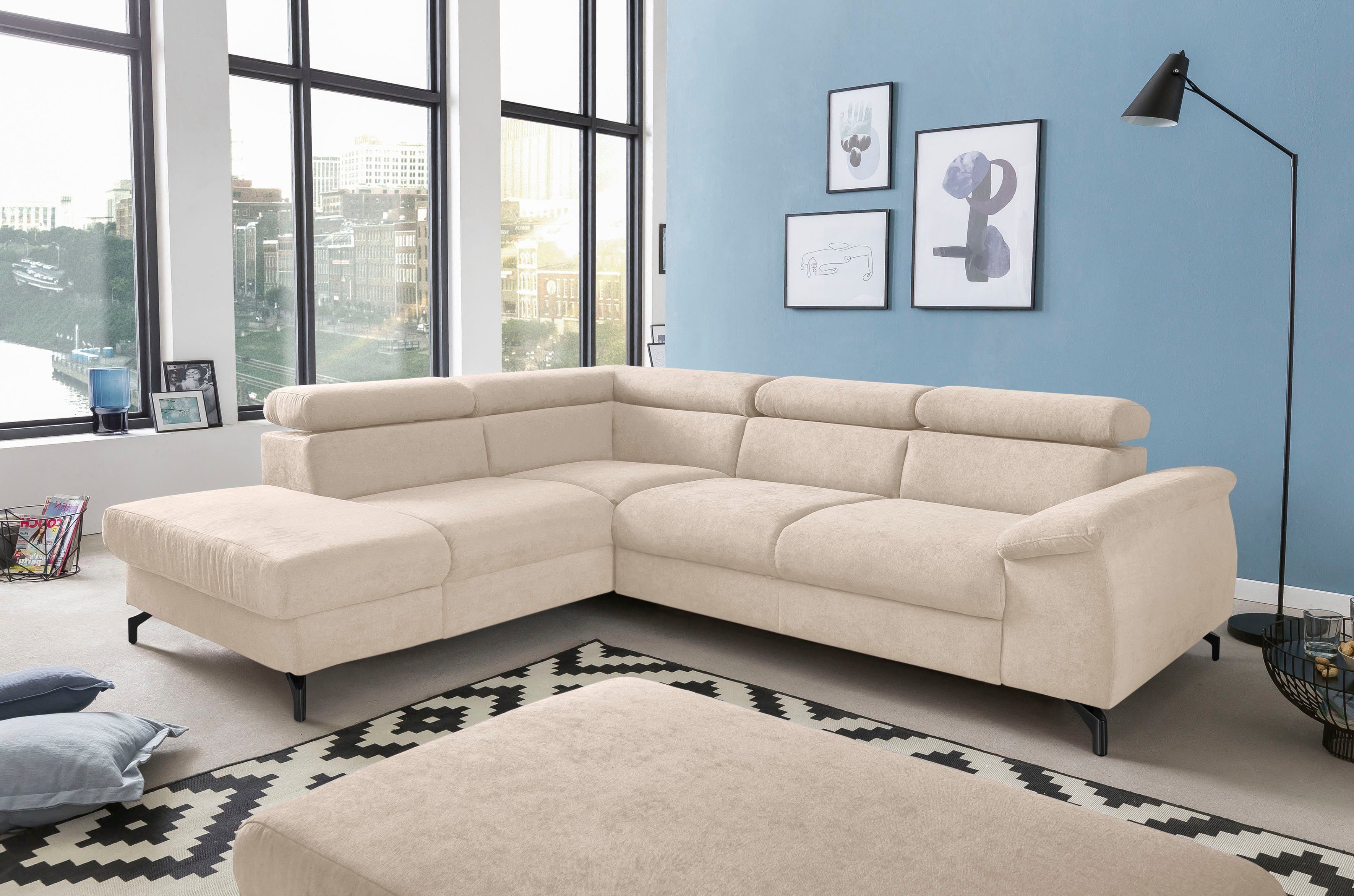 COTTA Polstergarnitur Kitty L-Form, B: 249 bzw. 100 cm (Set: Ecksofa & Hocker), (Set), mit Kopfteilverstellung, optional Bettfunktion & Bettkasten