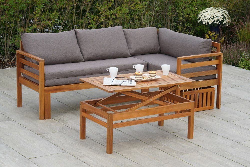 Gartenmöbel Ambiente Gartenlounge-Set Paraguay, (Multifunktionsset, Eckset mit ausziehbarer Sitzfläche), ausziehbare Sitzfläche, höhenverstellbarer Tisch