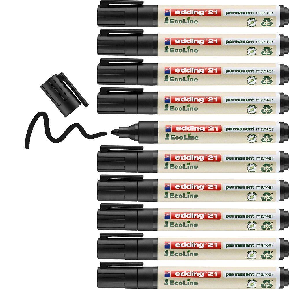 edding Filzstift 10 Permanentmarker No. 21 EcoLine Rundspitze 1,5-3mm schwarz