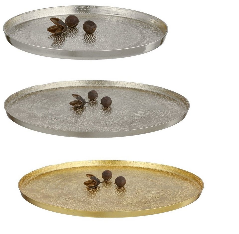 Meinposten Dekoteller Kerzenteller Metall Teller gold silber 21 o. 31 cm  Schale Tablett (1 St), mit Mustern & Hammerschlägen