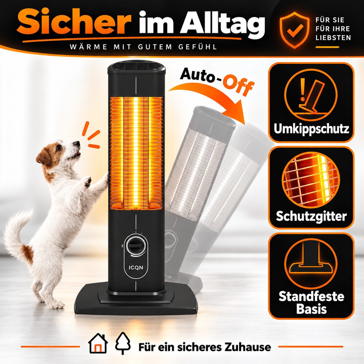 ICQN Heizstrahler IC1500 Stand Heizstrahler, Infrarotheizung, 1500 W, IP20 – Bild 3 von 5