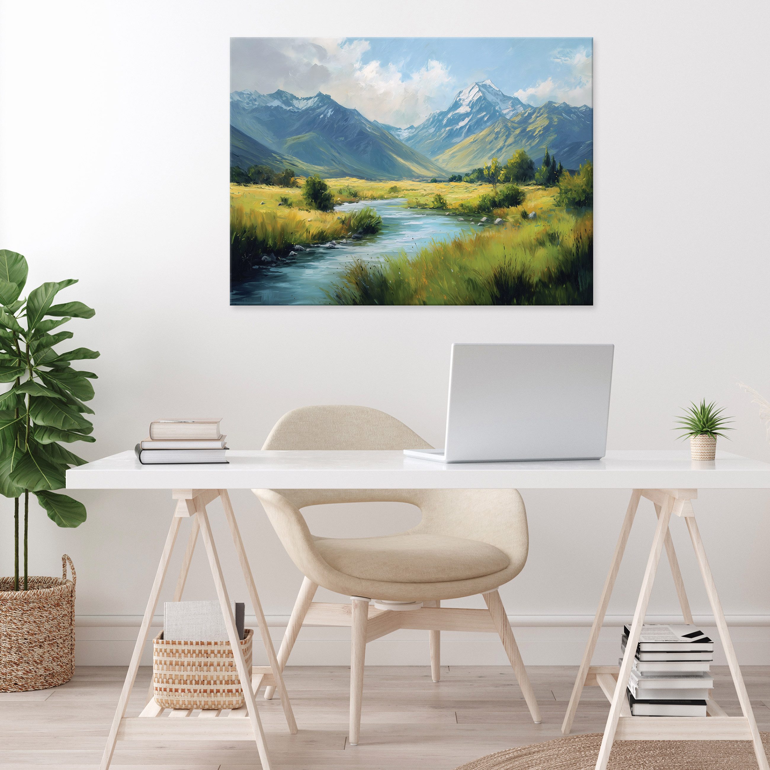 Wallarena Leinwandbild Berge Fluss Natur Bäume Grün Modern Wandbilder Wand günstig online kaufen