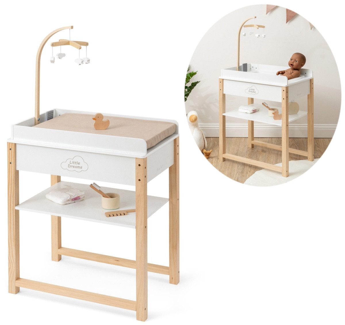 ELLA & PIET® Puppenwickeltisch SPLASHY mit Badewanne und Mobile aus Holz (W günstig online kaufen