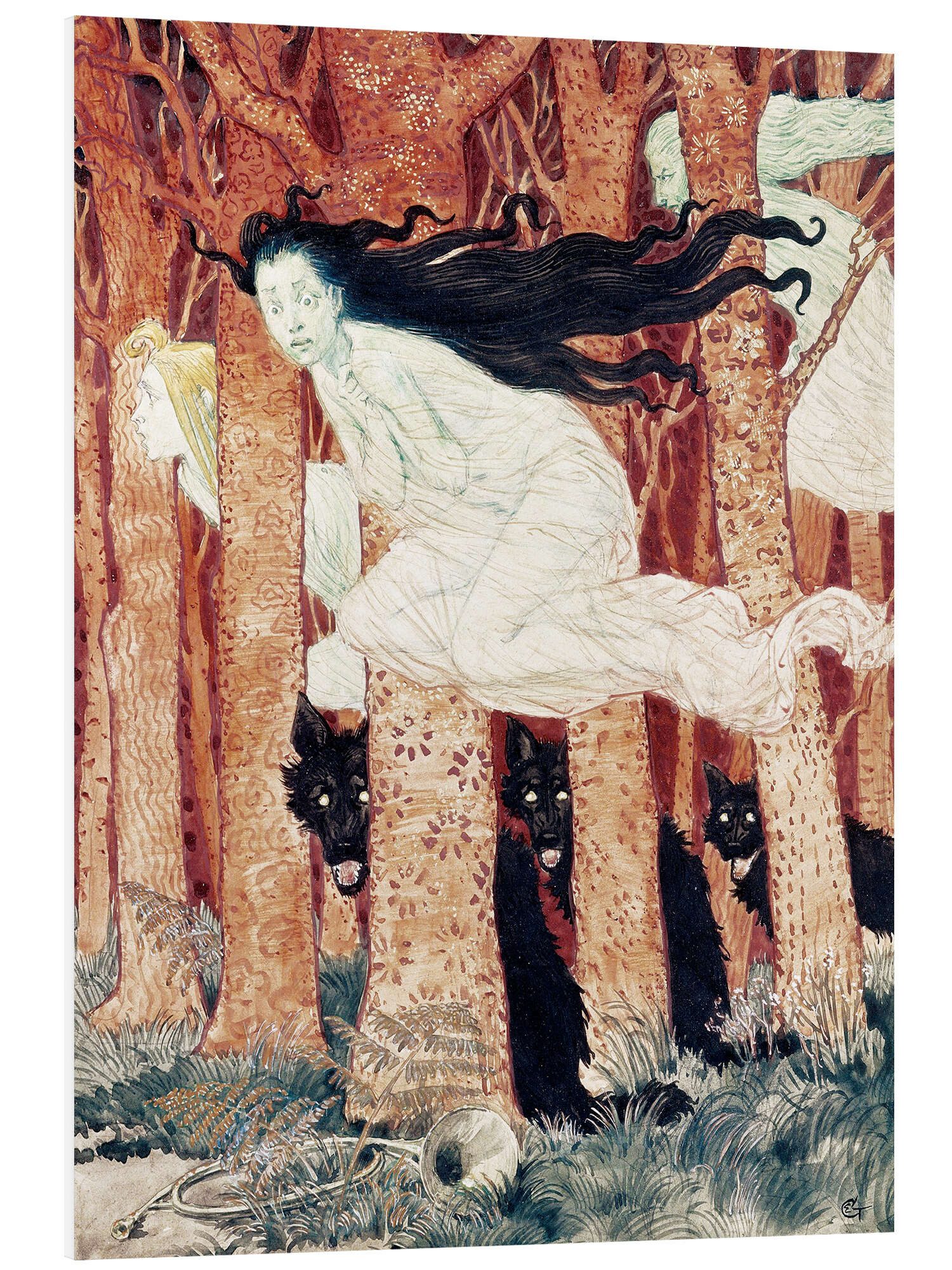 Posterlounge Forex-Bild Eugène Grasset, Drei Frauen und drei Wölfe, Malerei
