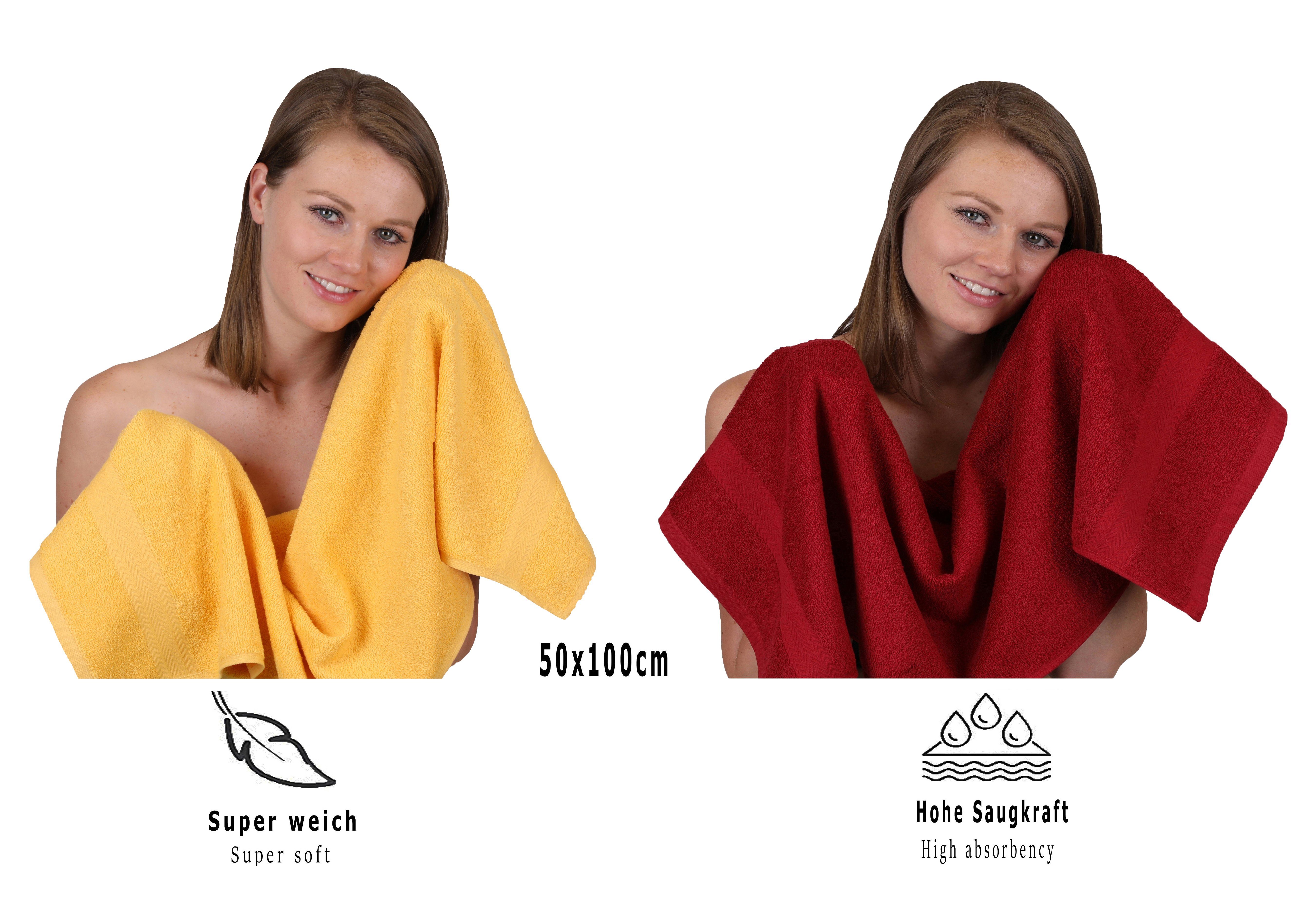 Betz Handtuch Set 12-tlg. Handtuch Premium Farbe Set Baumwolle, (12-tlg) honiggelb/rubinrot, 100