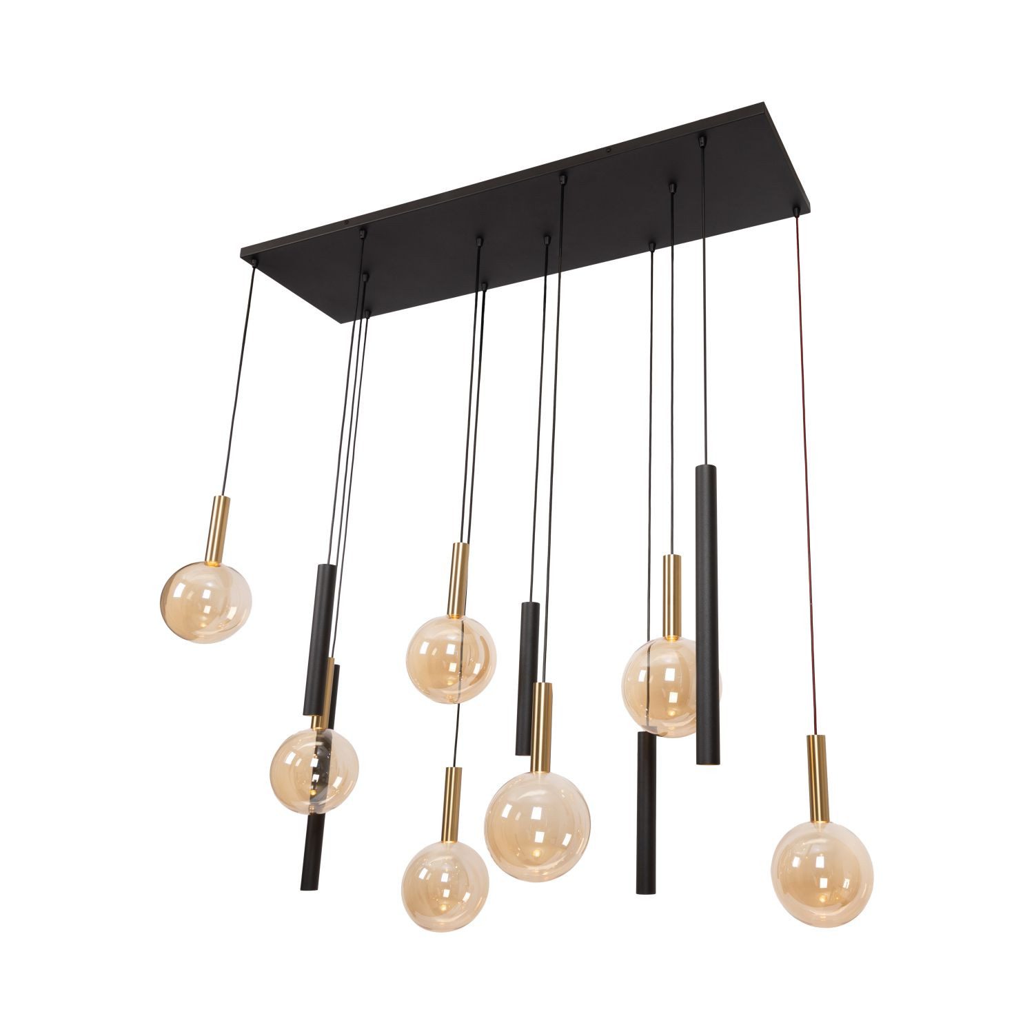 Licht-Erlebnisse Pendelleuchte URELAN, ohne Leuchtmittel, Metall G9 H: max. 200 cm in Schwarz Bernstein Messing Kugelschirm