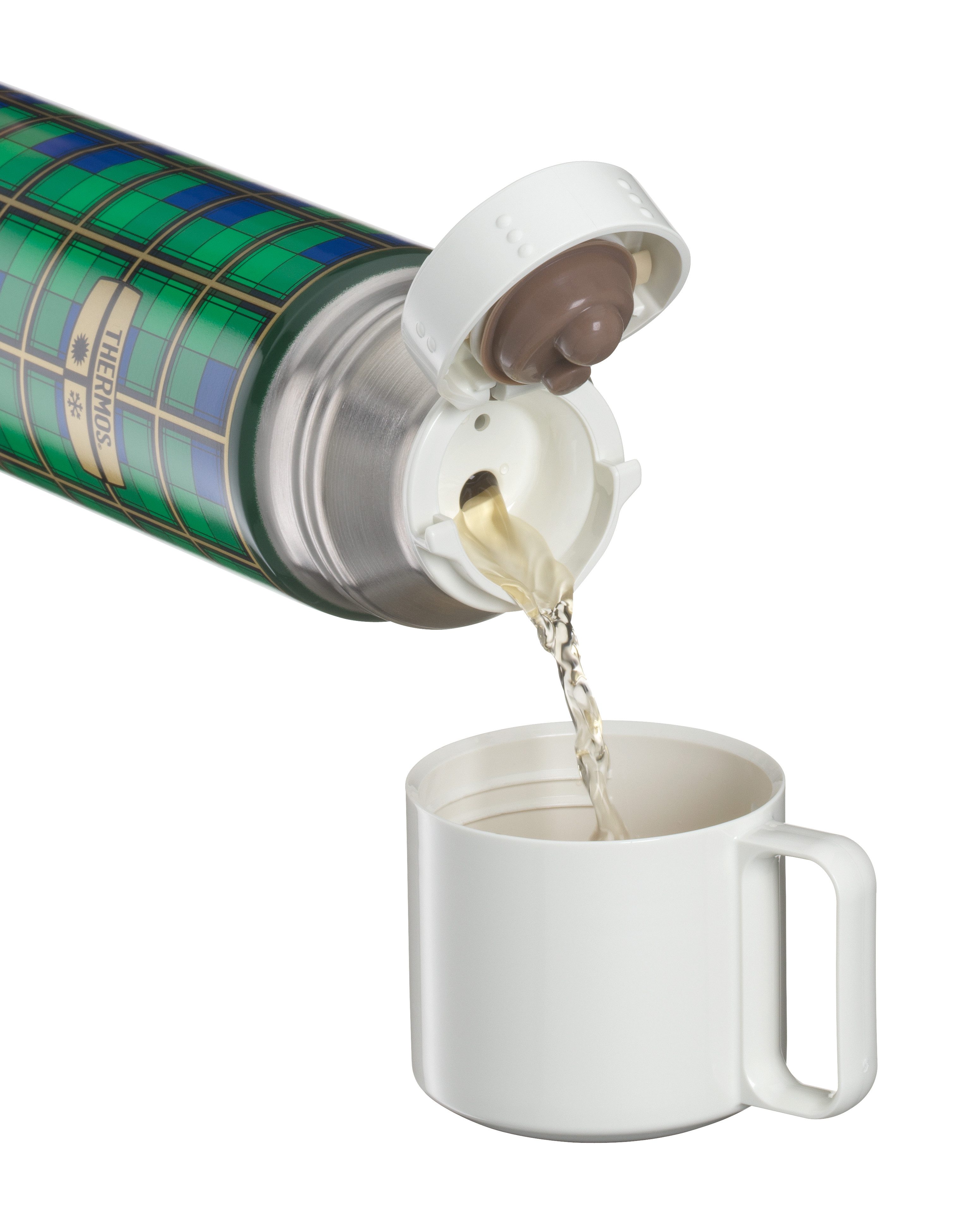 THERMOS Isolierflasche REVIVAL BEVERAGE BOTTLE, Edelstahlkörper, spülmaschinenfest, 0,5l, 18h heiß & 24h kalt, mit Push Button Lid & Trinkbecher mit Griff