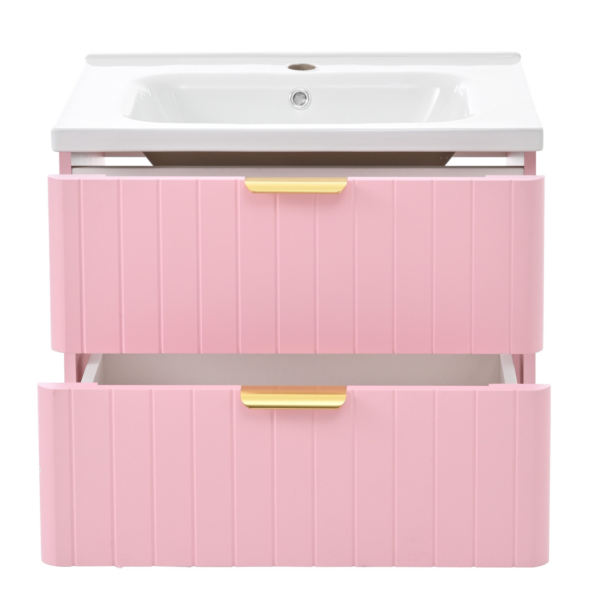 Celya Waschbeckenschrank Hängendes Einzelbecken-Waschschrank mit Waschbecken (platzsparend, in Rosa, schmutzresistenter Keramikwaschbecken, lackfreier Melaminoberfläche) doppelter Aufbewahrung, feuchtigkeitsbeständigem MDF