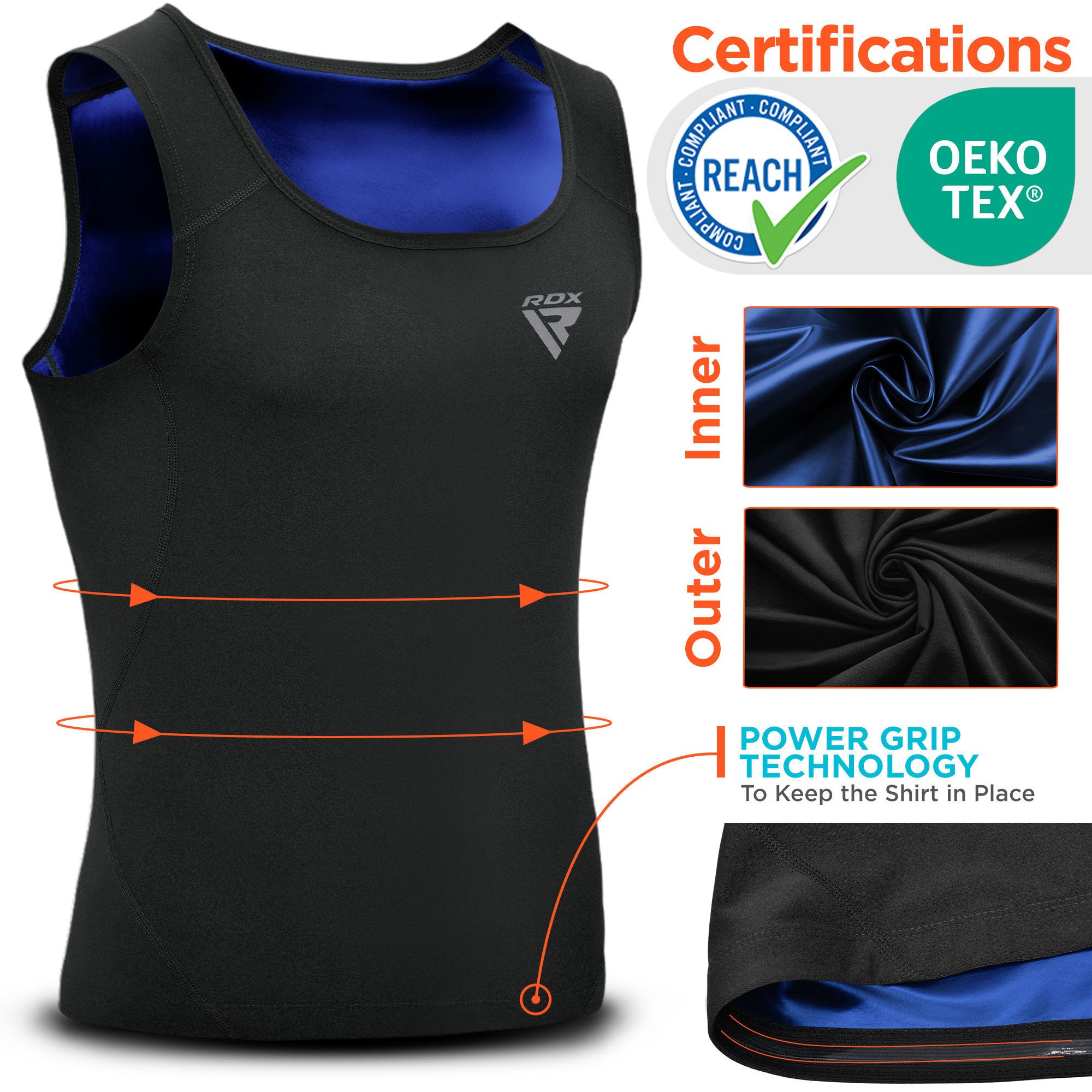 RDX Kompressionsshirt RDX Herren Sauna Weste Wärme Trapping Schweiß Taille Trainer (Single, 1er-Pack) Fitness, Training