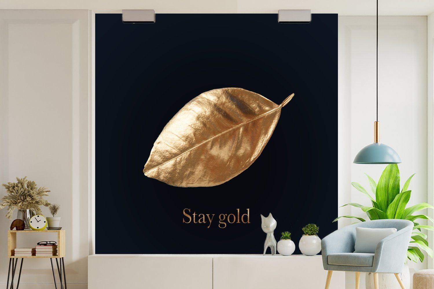 MuchoWow Fototapete Blatt Matt, Vinyl Wohnzimmer Gold (5 Zitate, - Tapete Schlafzimmer, oder bedruckt, - St), Wandtapete für