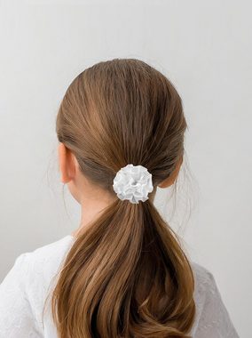 axy Haargummi Kinder Blumen Haargummis zur Kommunion in Weiss, 2 stück Haargummis, Kinder Haarschmuck Haargummi mit Stoffblumen