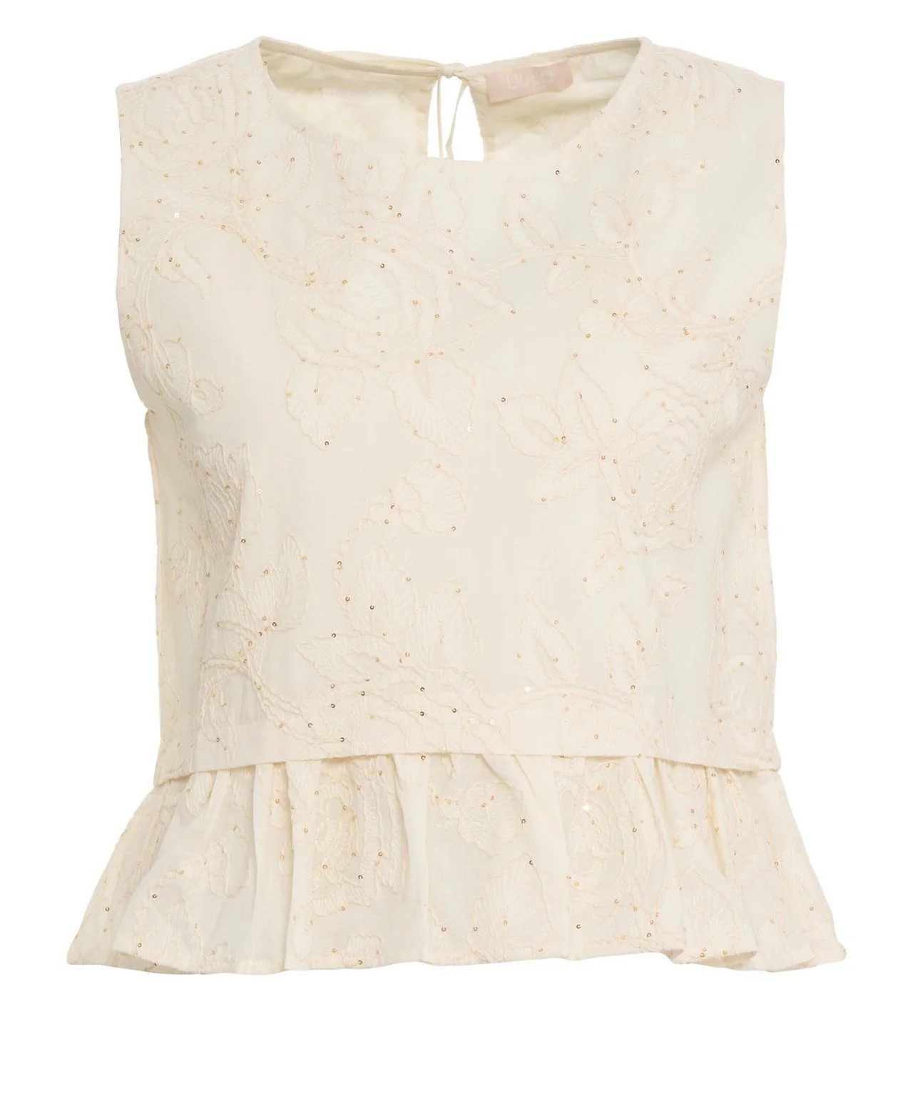 Liu Jo Rüschentop - Top Damen - Blusentop - Sommertop - Besticktes Top - creme
