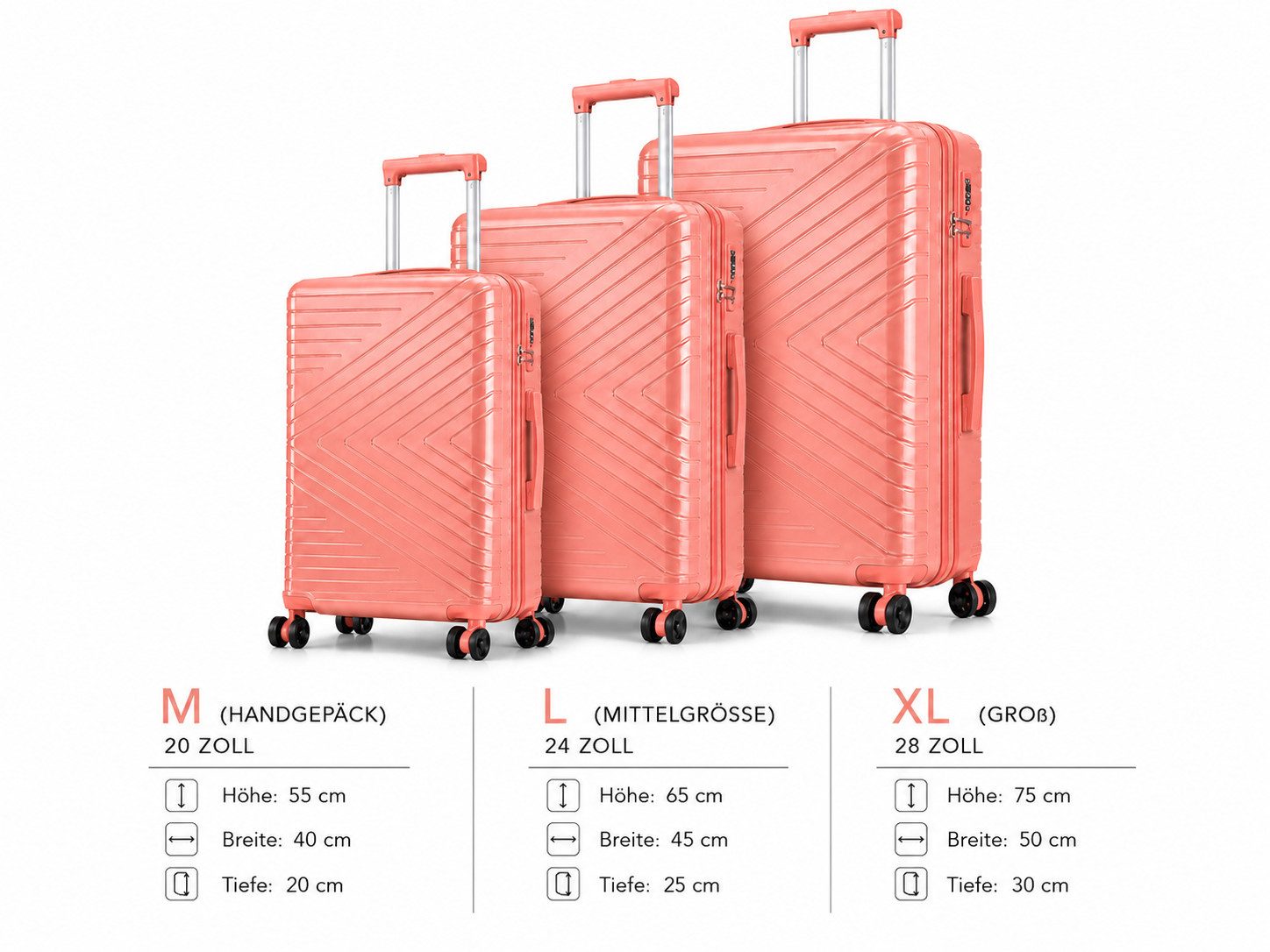 Ertex Kofferset 3er SET(M+L+XL) Hartschalenkoffer 100% PP 4xRollen TSA Trolley