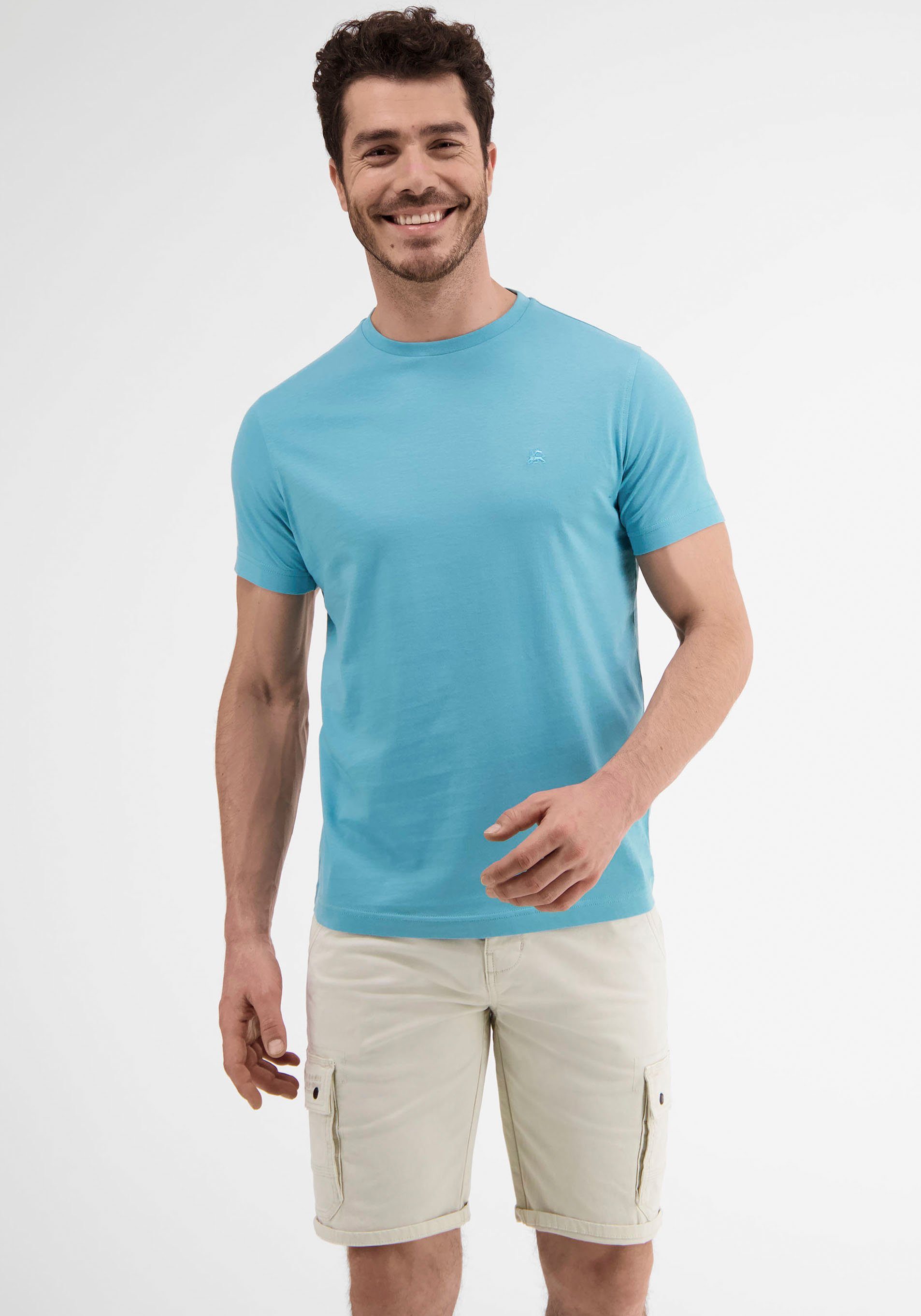 mit im dezenter LERROS T-Shirt Basic-Look, von Rundhalsshirt Logostickerei LERROS