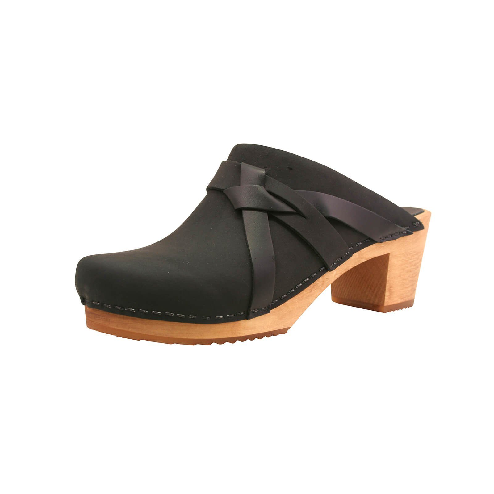 Sanita Wood-Manuella Square Open Clog Black Sandale