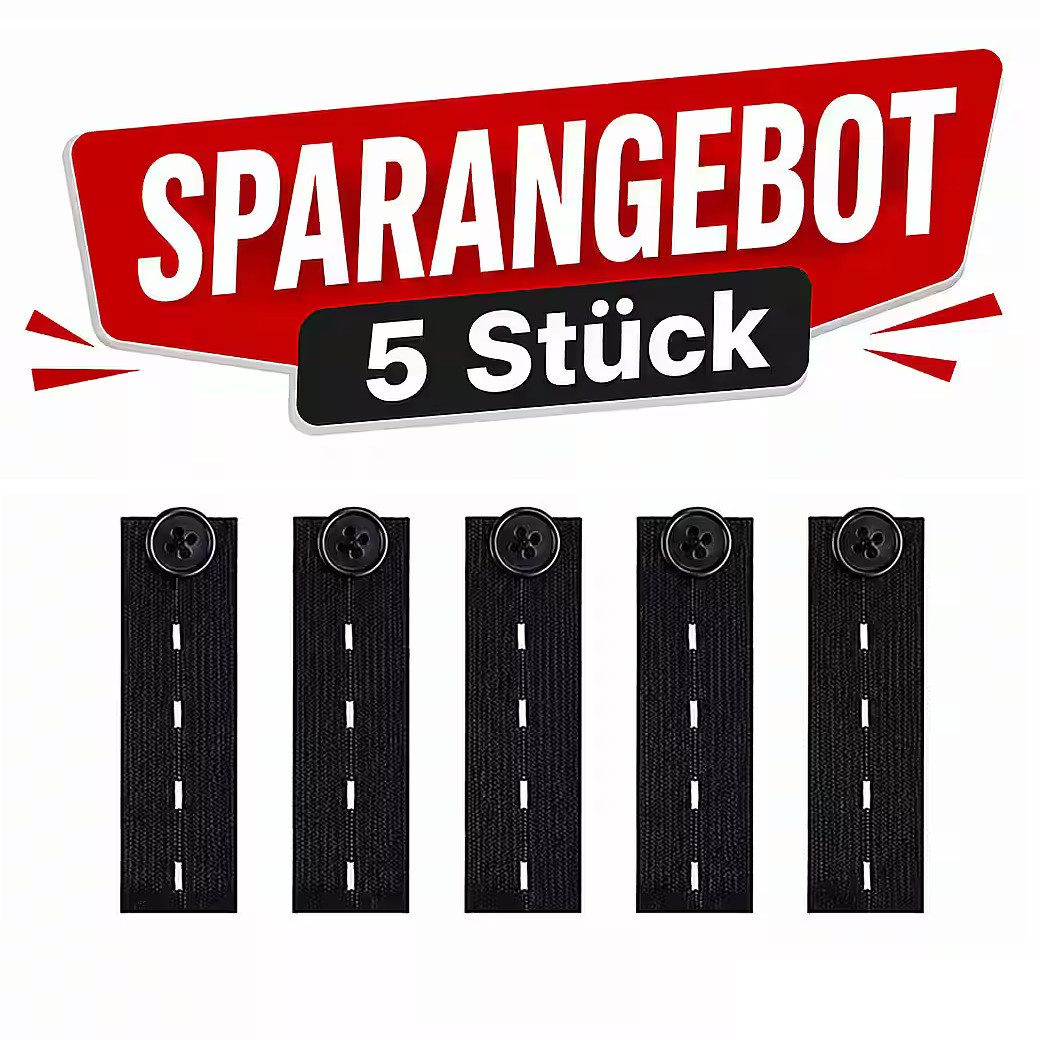 Ware aus aller Welt Bunddehner 5er Set Hosenbund-Erweiterung elastisch 8 x 2,5 cm (5-tlg), Ohne Nähen, flexibel verwendbar, wiederverwendbar