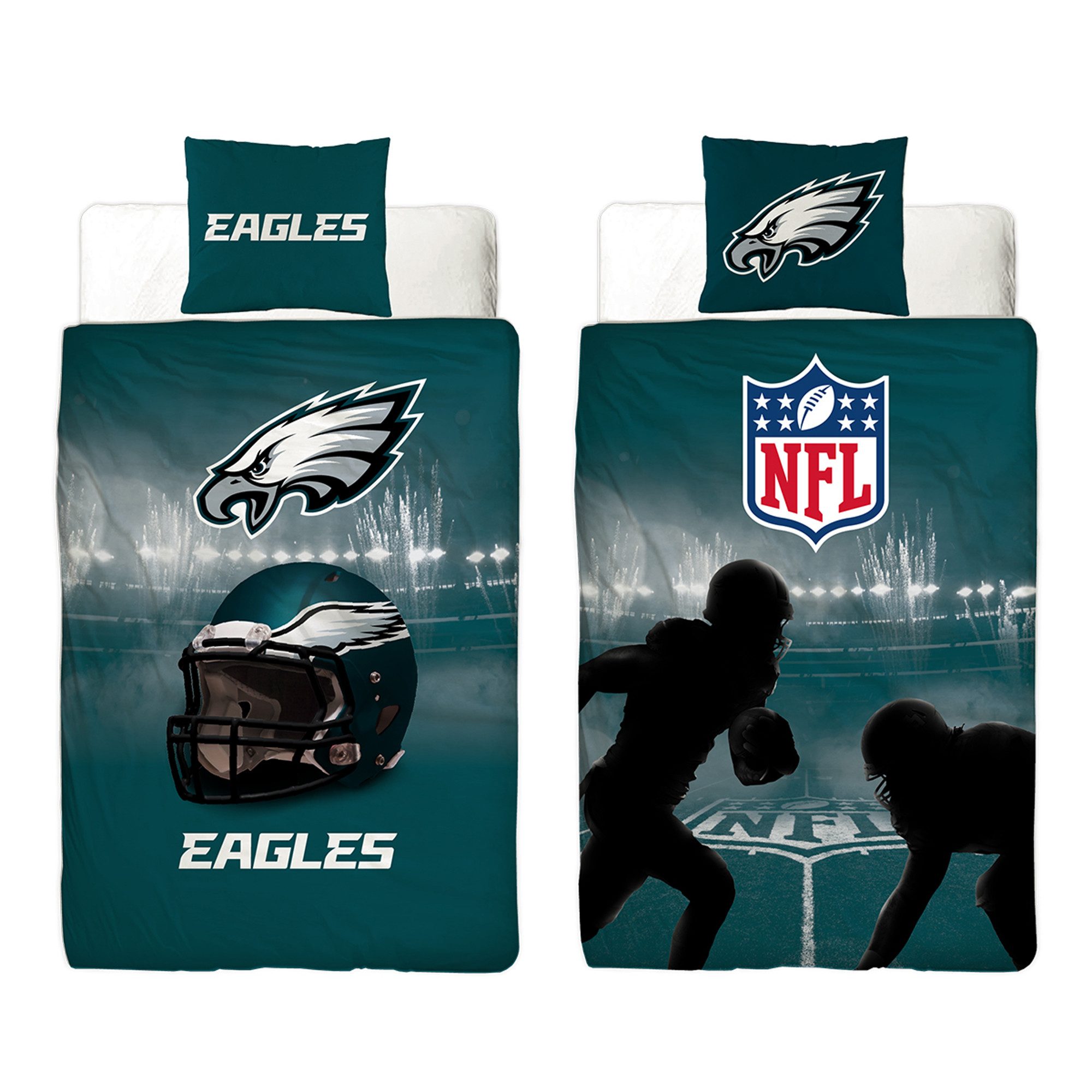 Wendebettwäsche NFL American Football Bettwäsche Philadelphia Eagles Linon / Renforcé, BERONAGE, 100% Baumwolle, 2 teilig, 135x200 + 80x80 cm