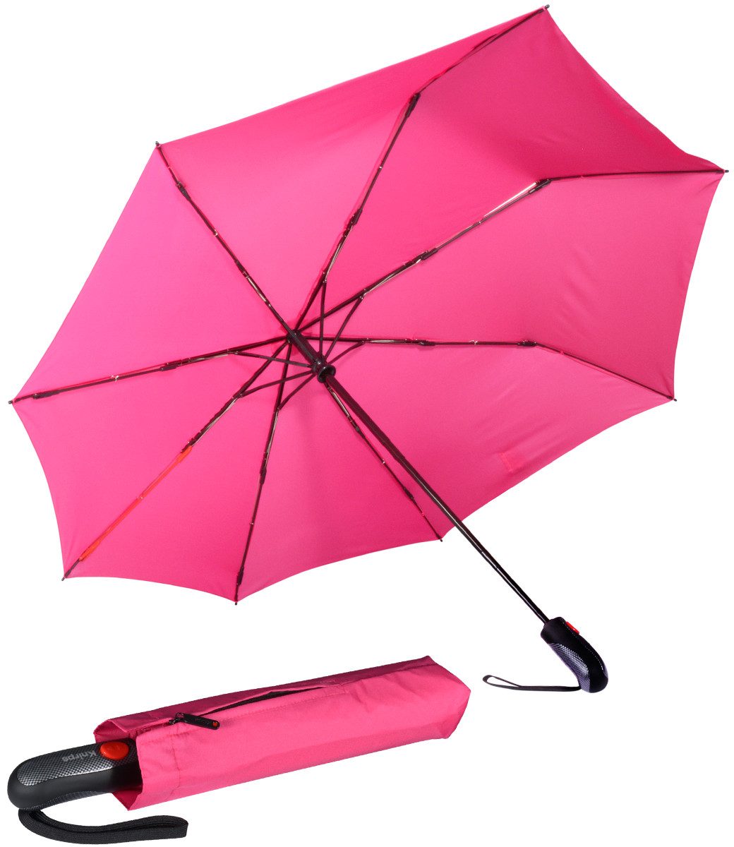 Knirps® Taschenregenschirm großer asymmetrischer Schirm für Damen und Herren, mit Auf-Zu-Automatik, uni mit einer roten Speiche