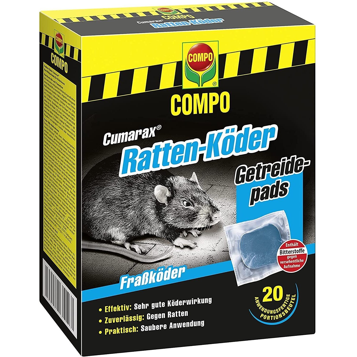 Compo Rattengift Compo Cumarax Ratten-Köder, Getreidepads, Fraßköder für  Köderboxen, 20 Beutel (200 g)