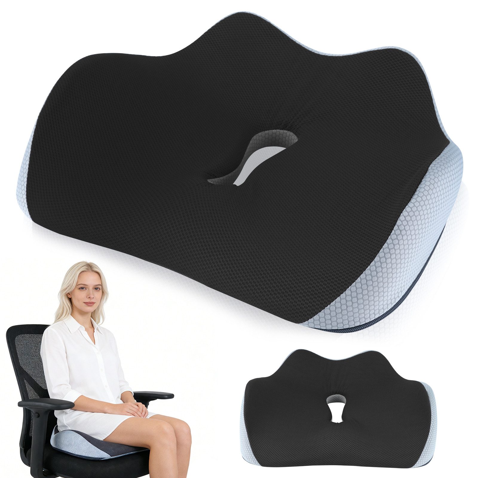 BlingBin Sitzkissen Orthopädisches Kissen aus Memory-Schaum, Ergonomisches Rückenschmerzen, für Steißbein Ischias Hämorrhoiden Rücken Schmerzlinderung, 45x36x13cm